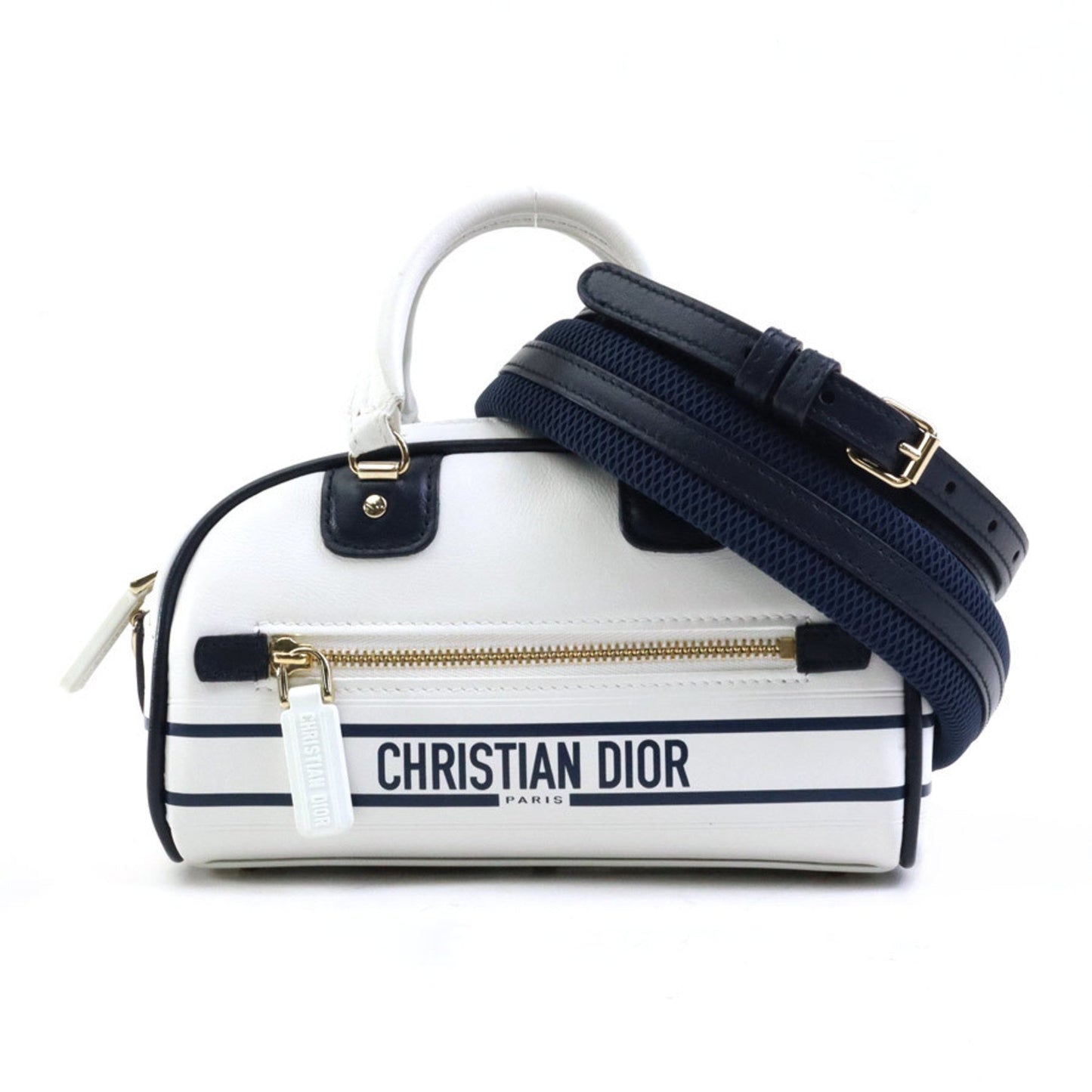 Dior Handbag Christian Shoulder Bag 3 Leather White Navy