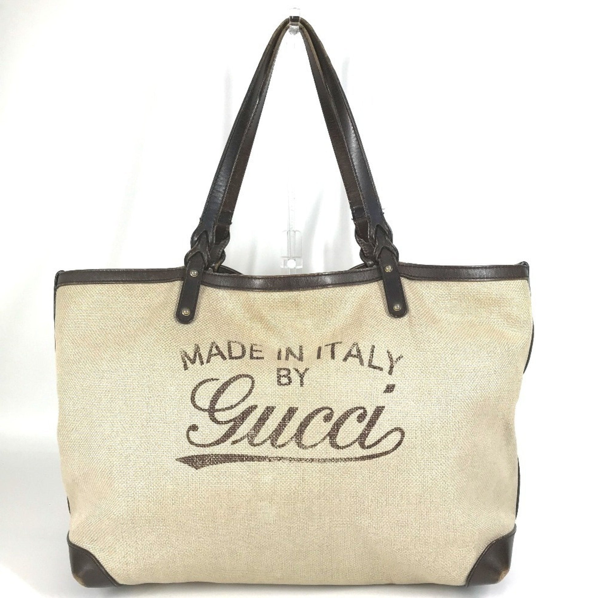 Gucci Beige Brown Leather Canvas Boston Bag Pouch Shoulder Bag Tote Bag