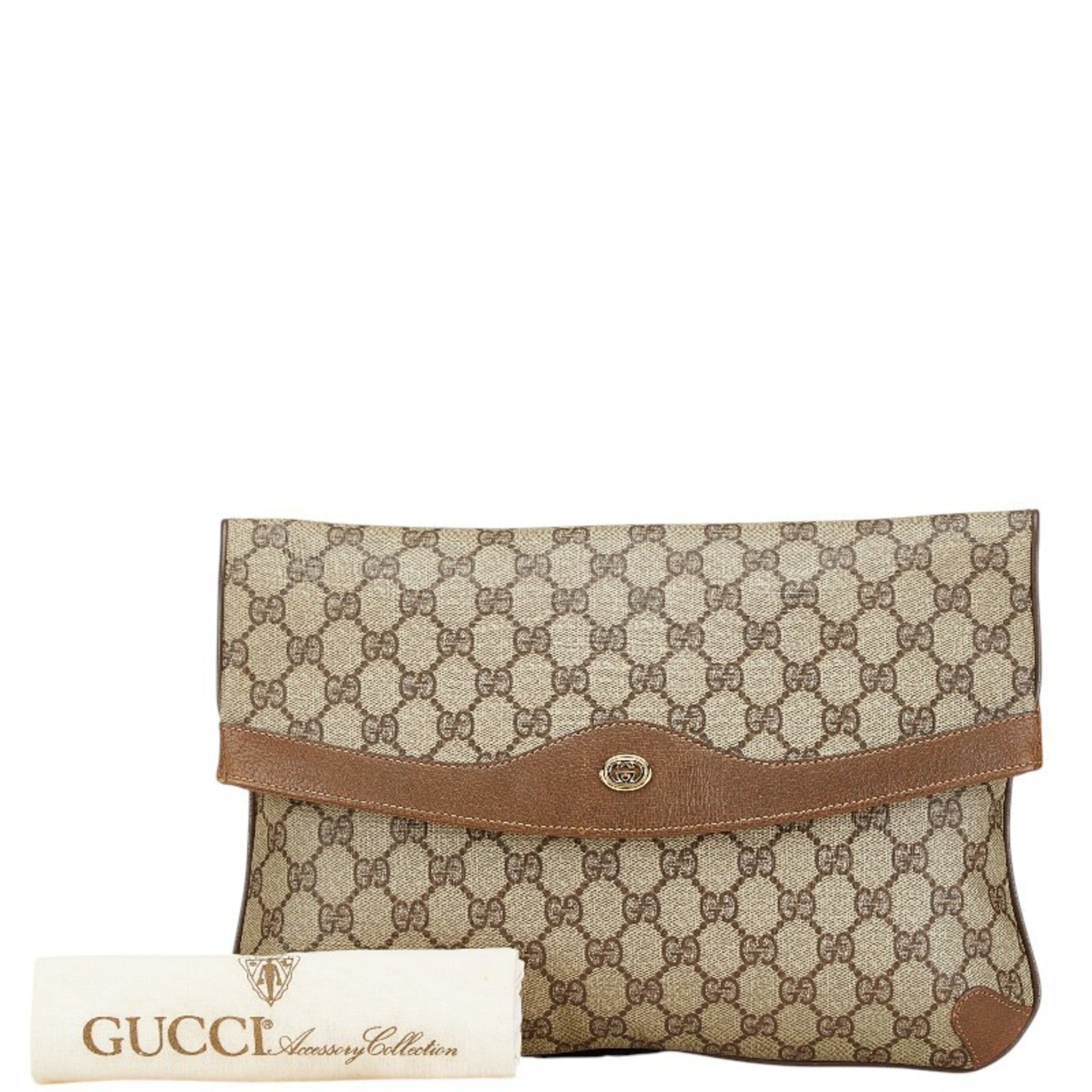 Gucci Beige Brown Pvc Leather Clutch Bag