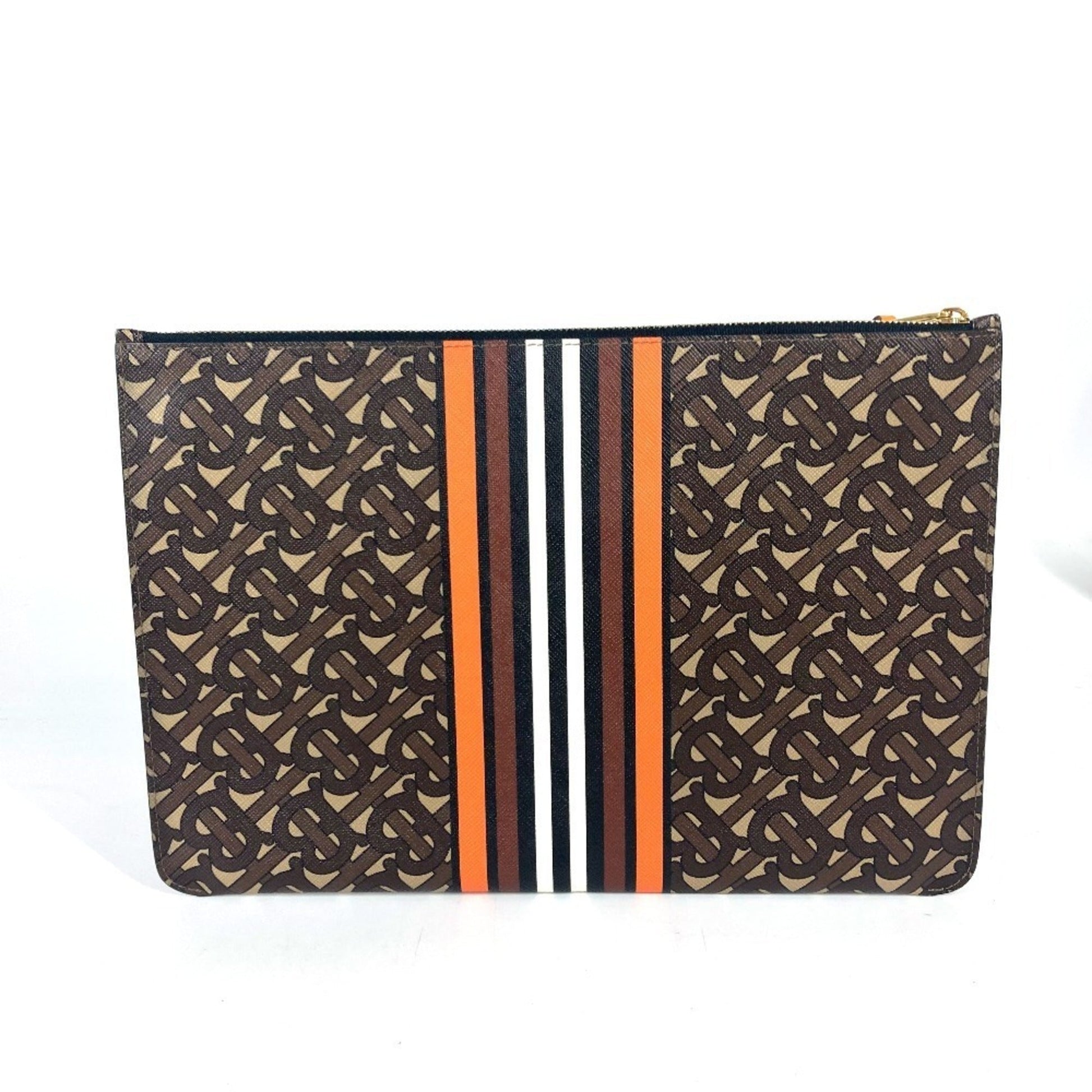 Burberry Clutch Bag Pouch Leather Brown Orange