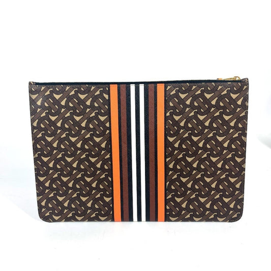 Burberry Clutch Bag Pouch Leather Brown Orange