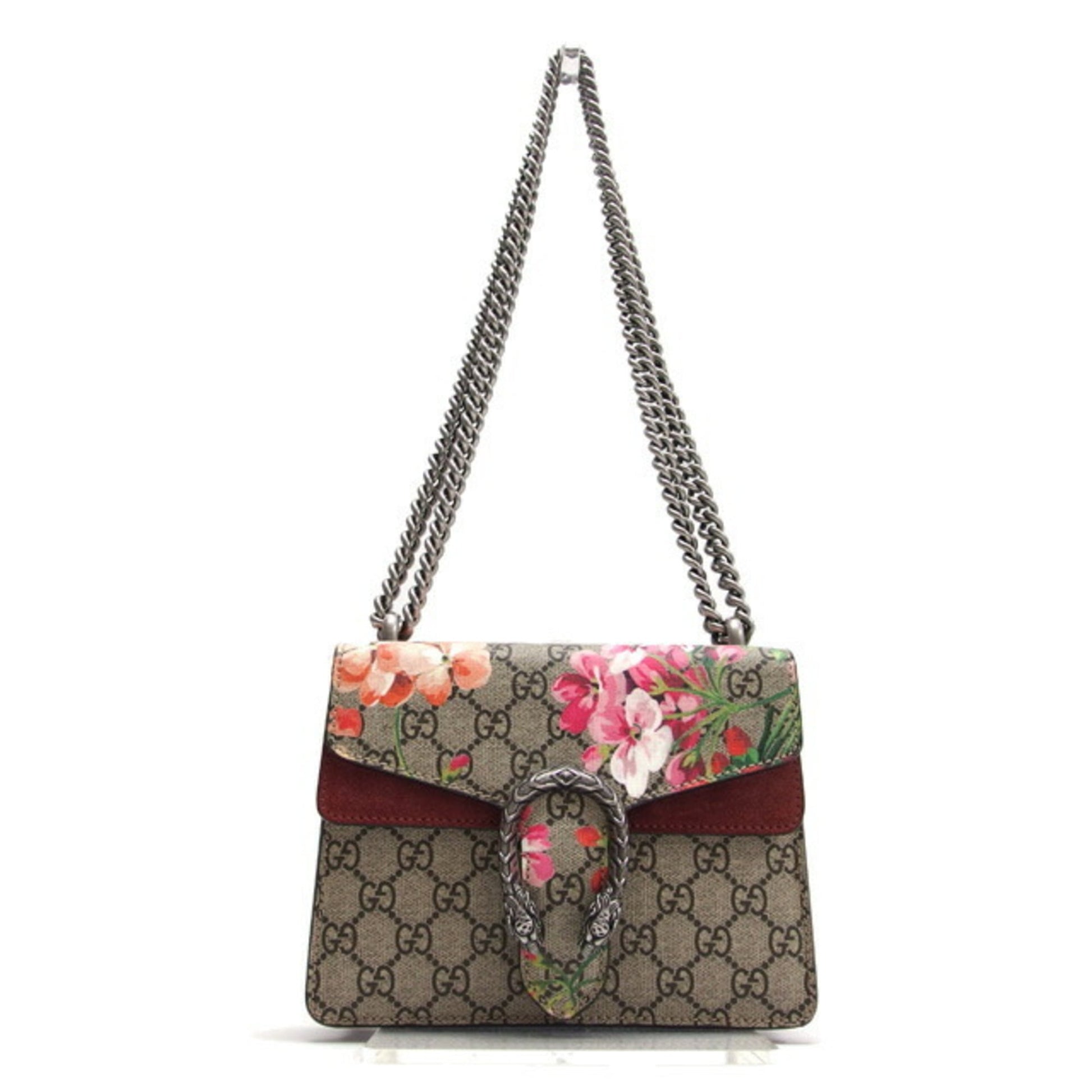 Gucci Beige Bordeaux Pink Coated Canvas Suede Shoulder Bag