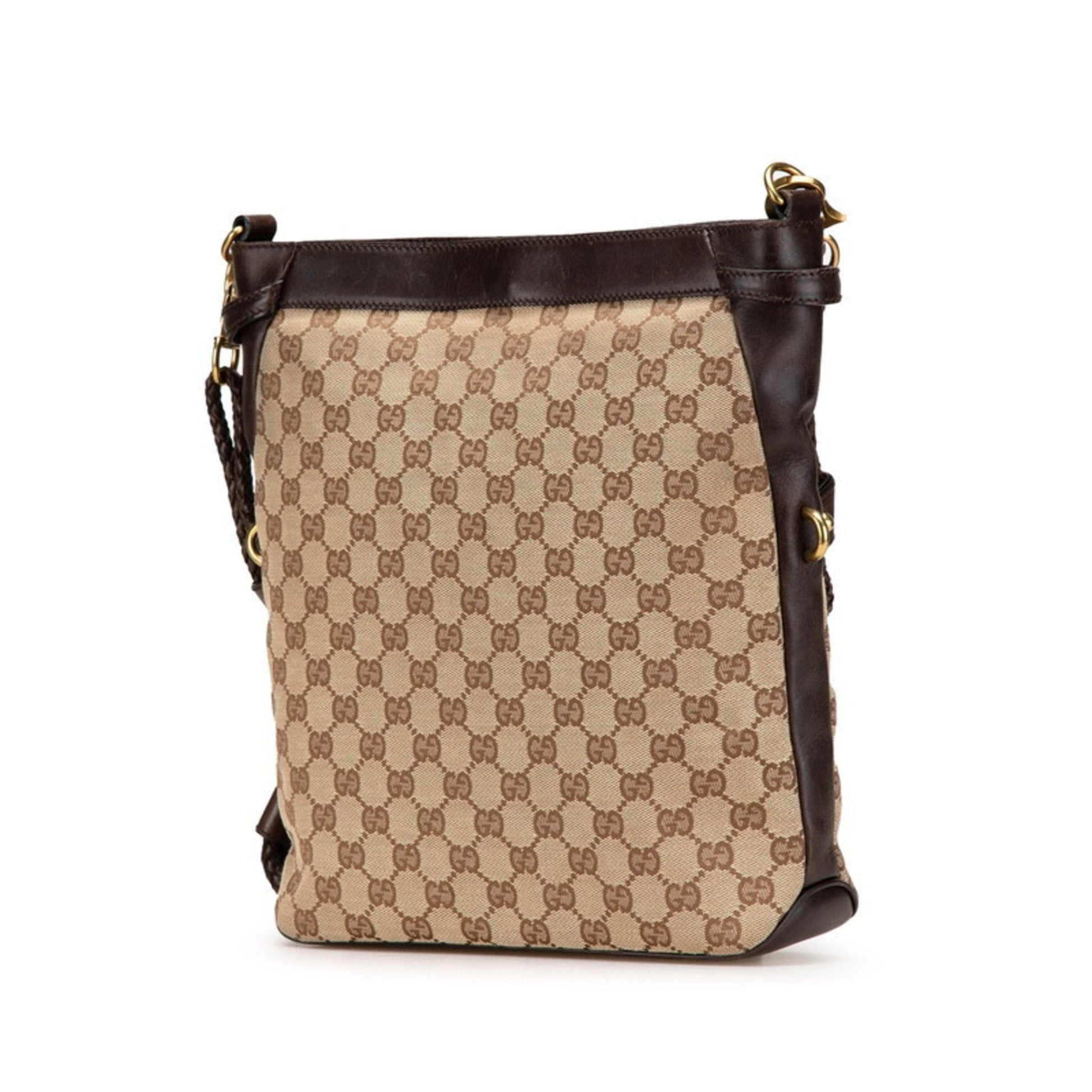 Gucci Beige Brown Canvas Leather Shoulder Bag