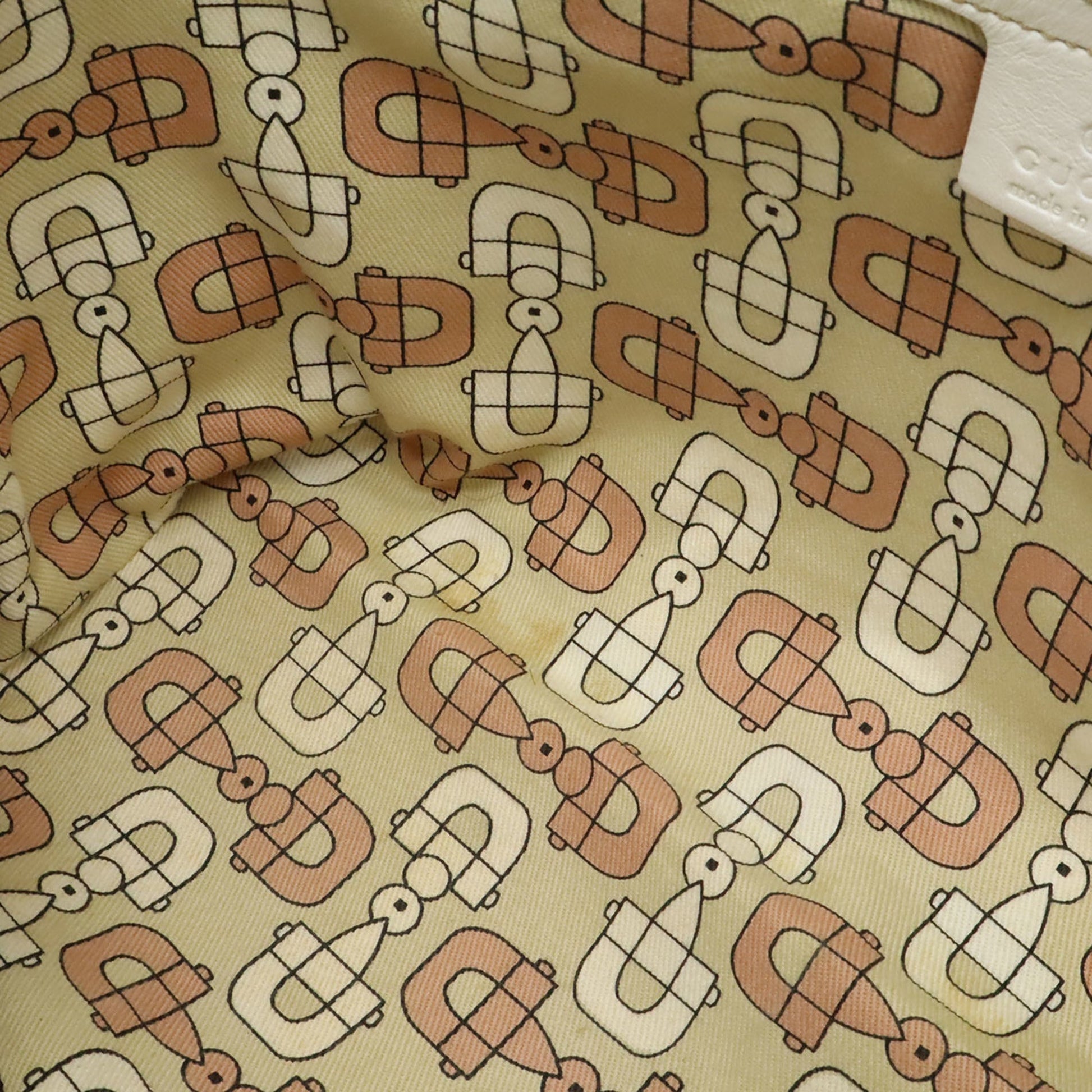 Gucci Beige Khaki White Canvas Leather Shoulder Bag Tote Bag
