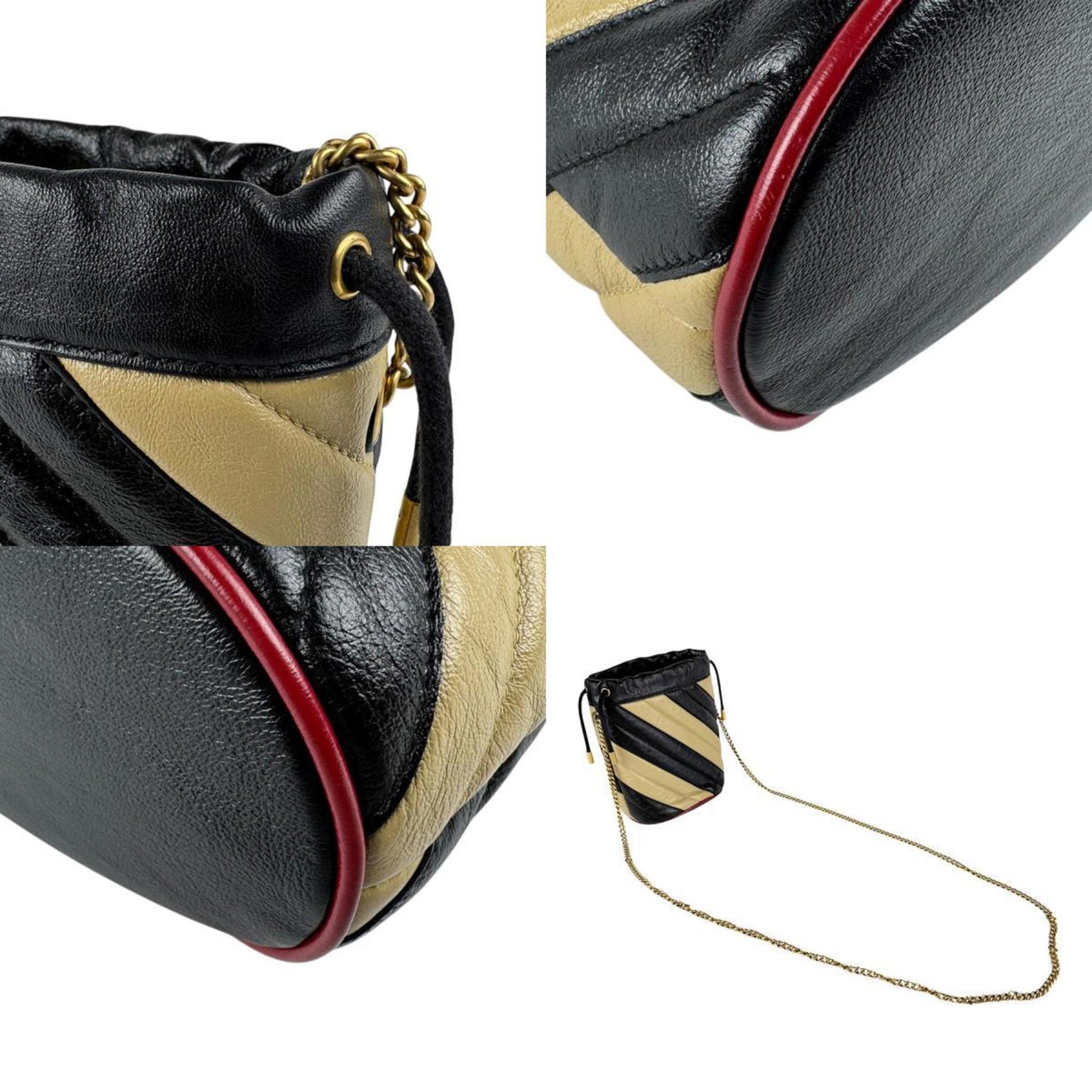 Gucci Beige Black Leather Shoulder Bag
