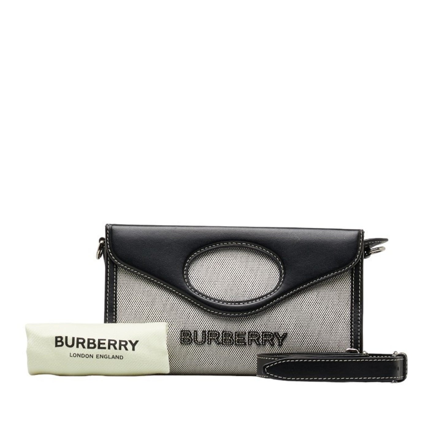 Burberry Cotton Handbag Shoulder Bag Leather Canvas Black