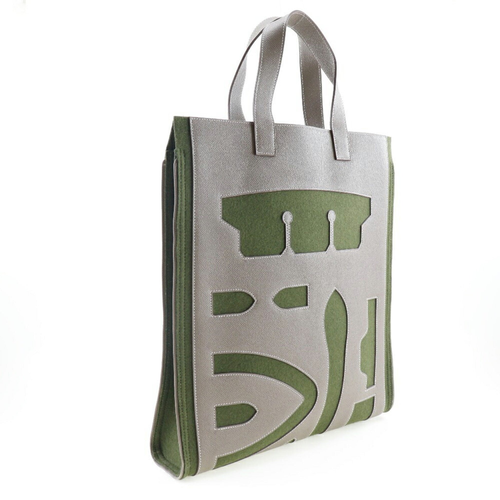 Hermes Petit Etoupe Felt Tote Bag Brown Green Gray