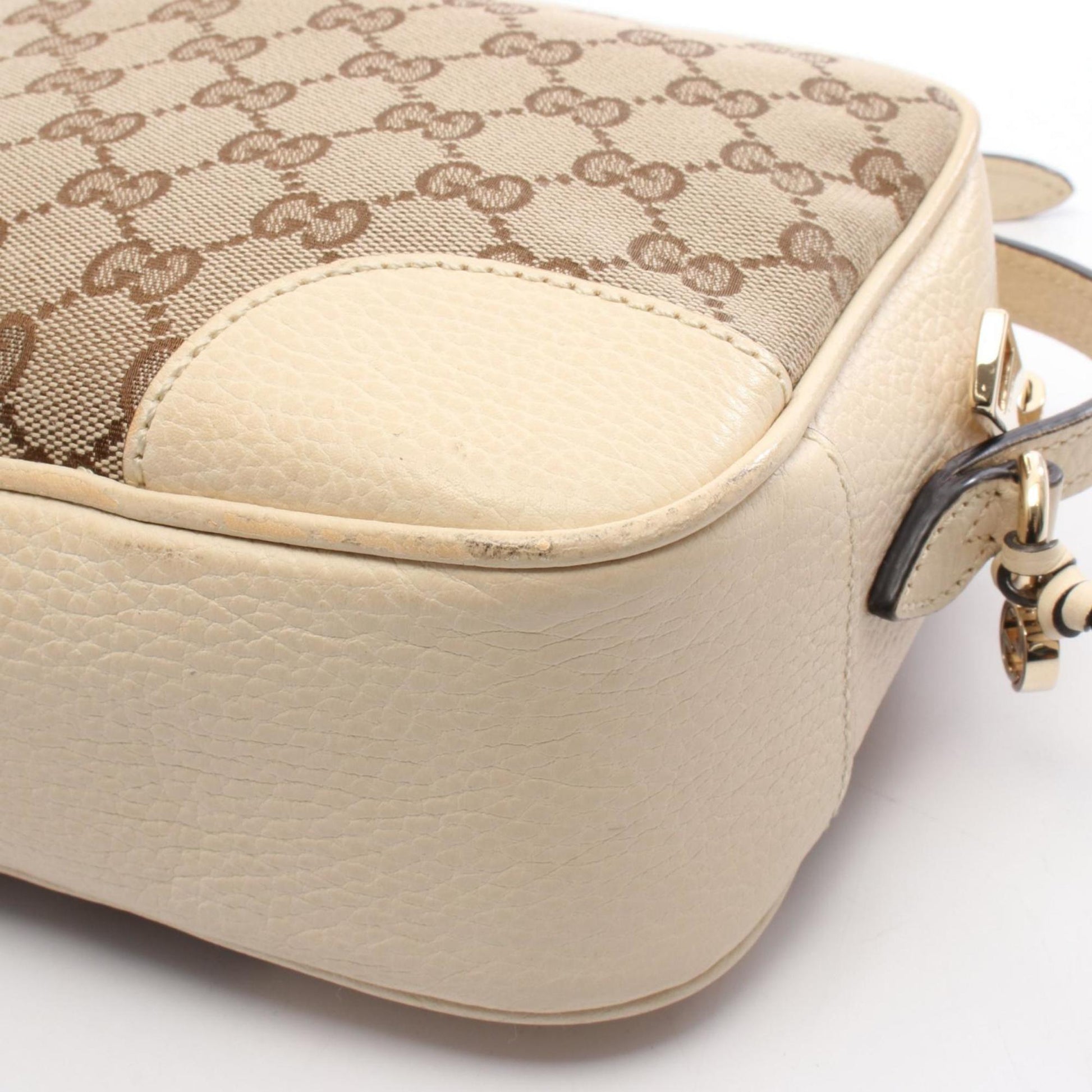 Gucci Beige Ivory Gg Canvas Leather Shoulder Bag