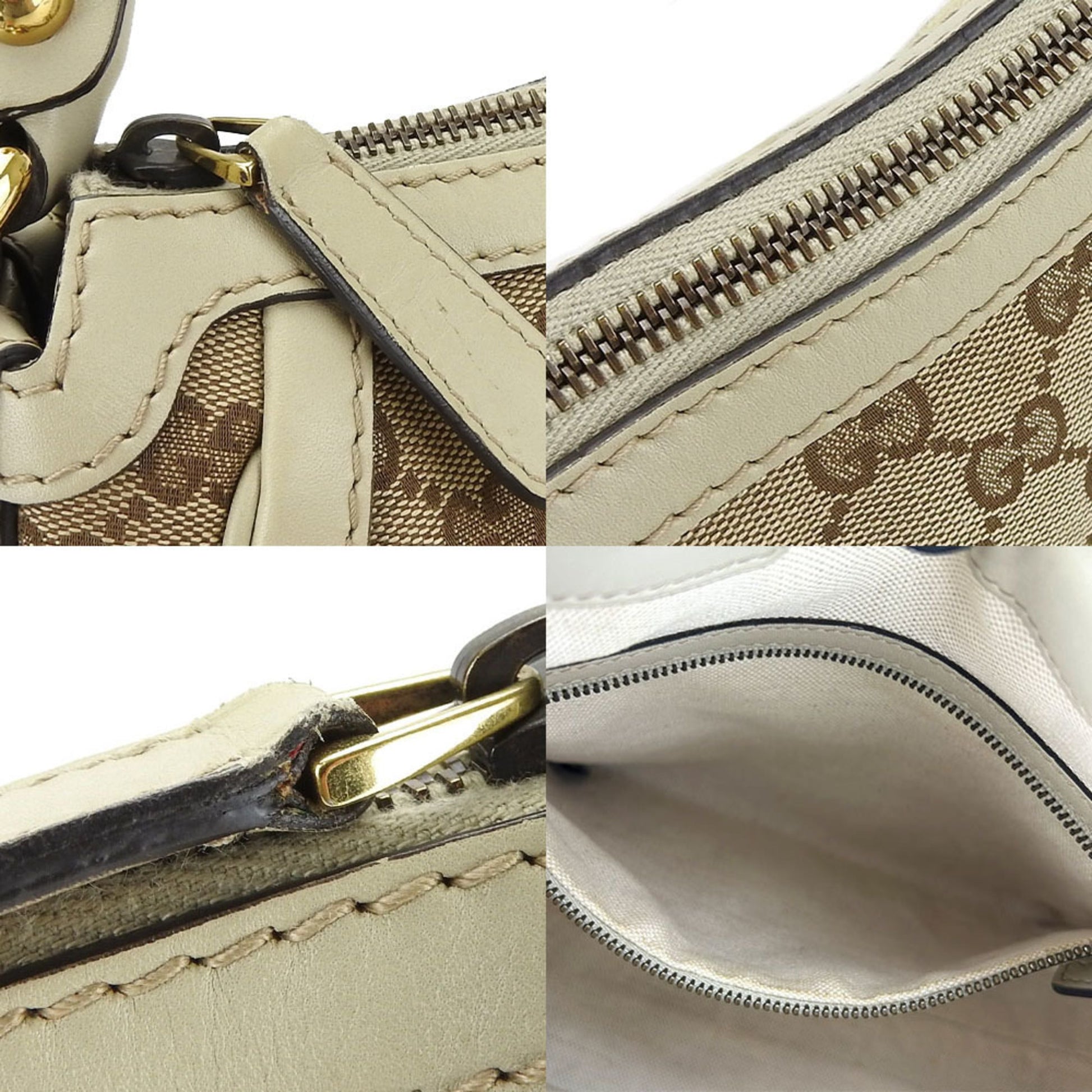 Gucci Gg Canvas Beige Gg Canvas Leather Shoulder Bag