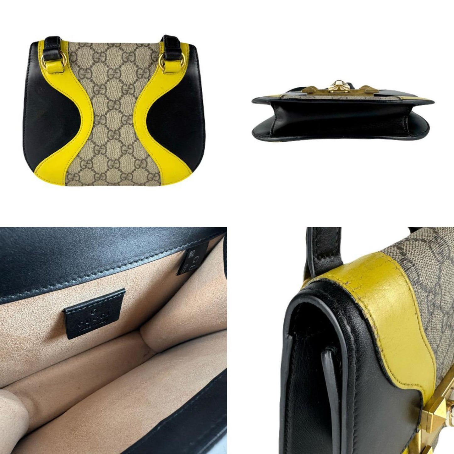 Gucci Black Brown Yellow Gg Supreme Leather Shoulder Bag