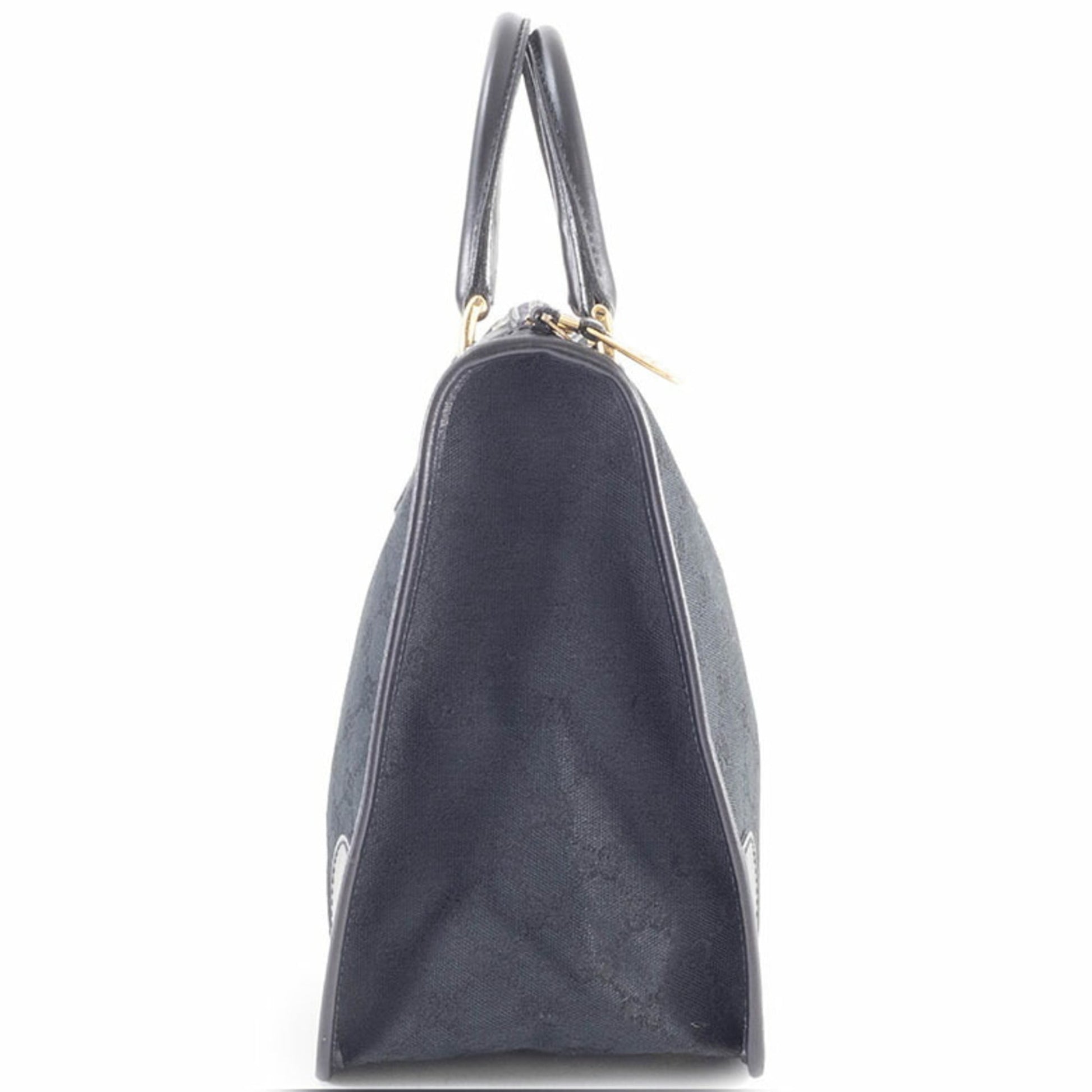 Gucci Black Gg Canvas Leather Handbag
