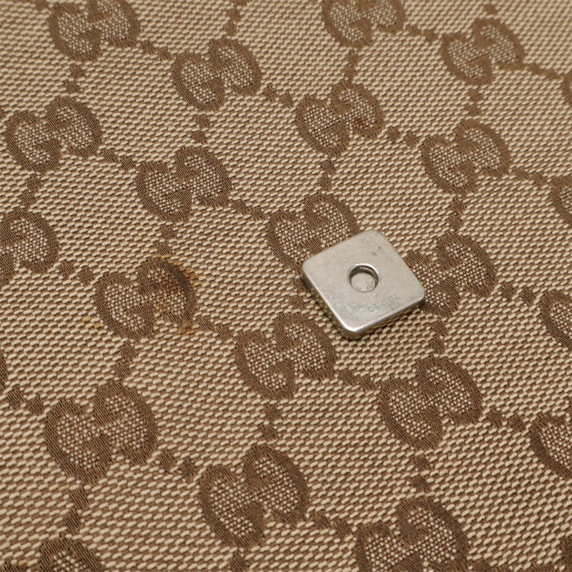 Gucci Gg Canvas Beige Dark Brown Khaki Gg Canvas Leather Shoulder Bag