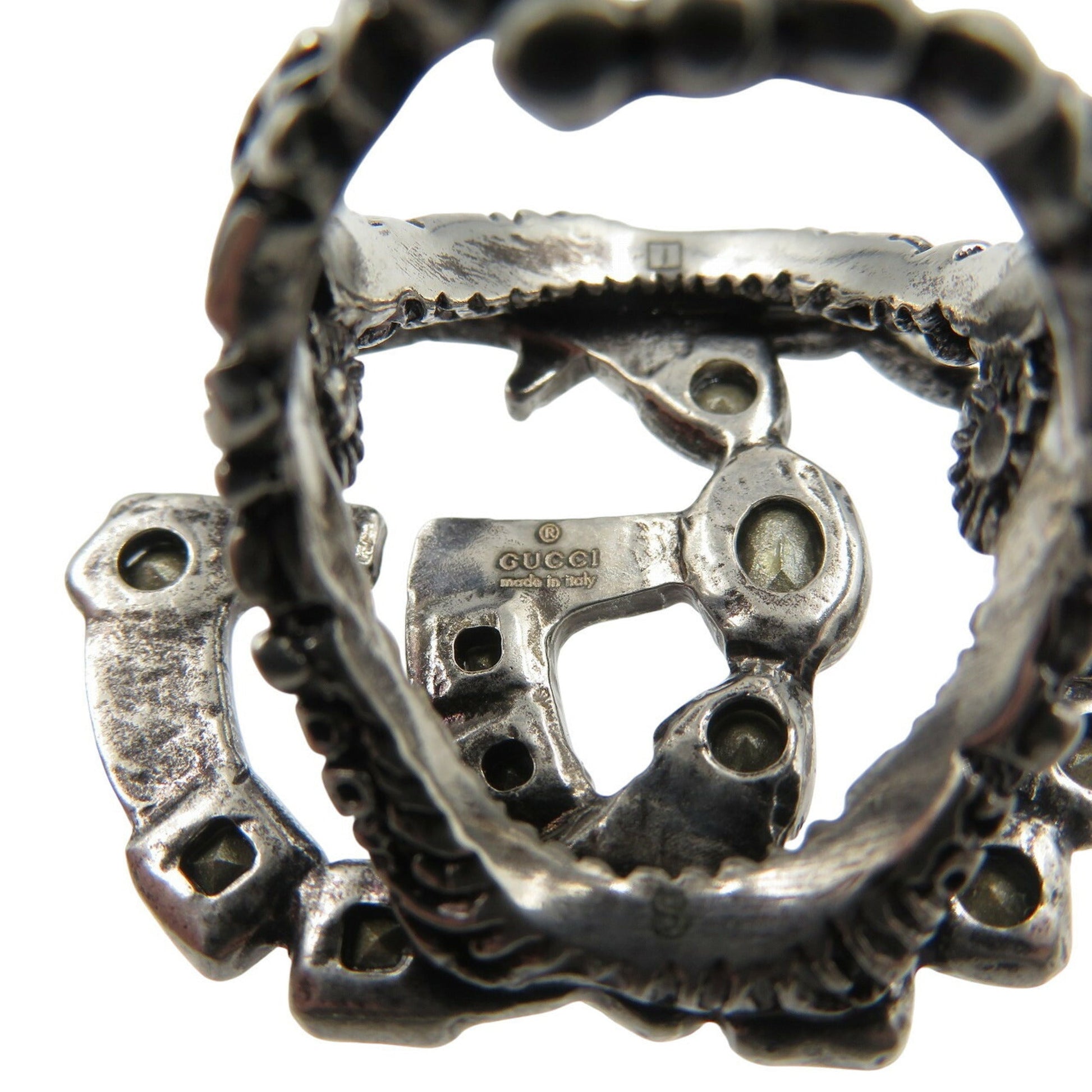 Gucci Silver Metal Rhinestone Band Ring