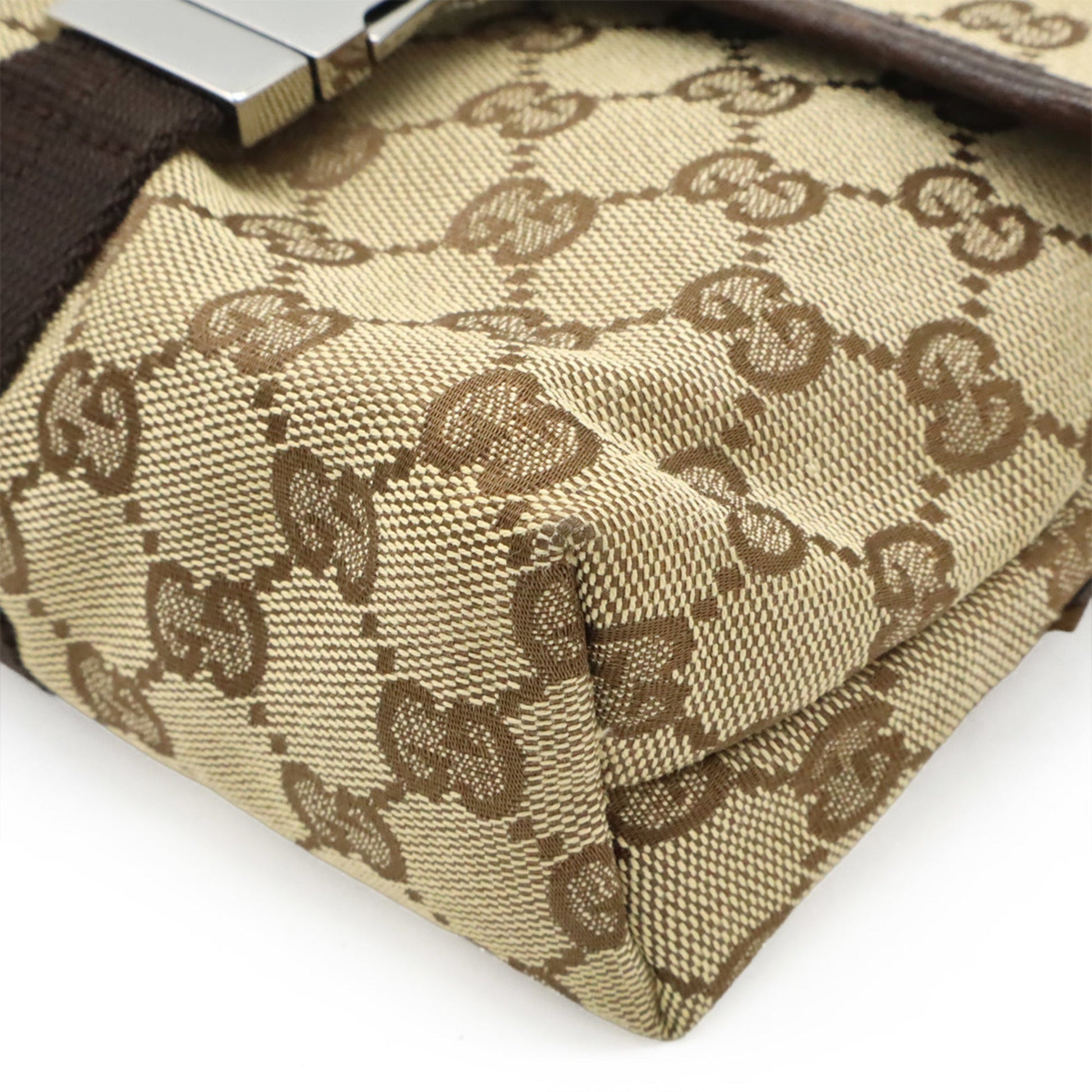 Gucci Beige Dark Brown Canvas Leather Pouch Sling Bag
