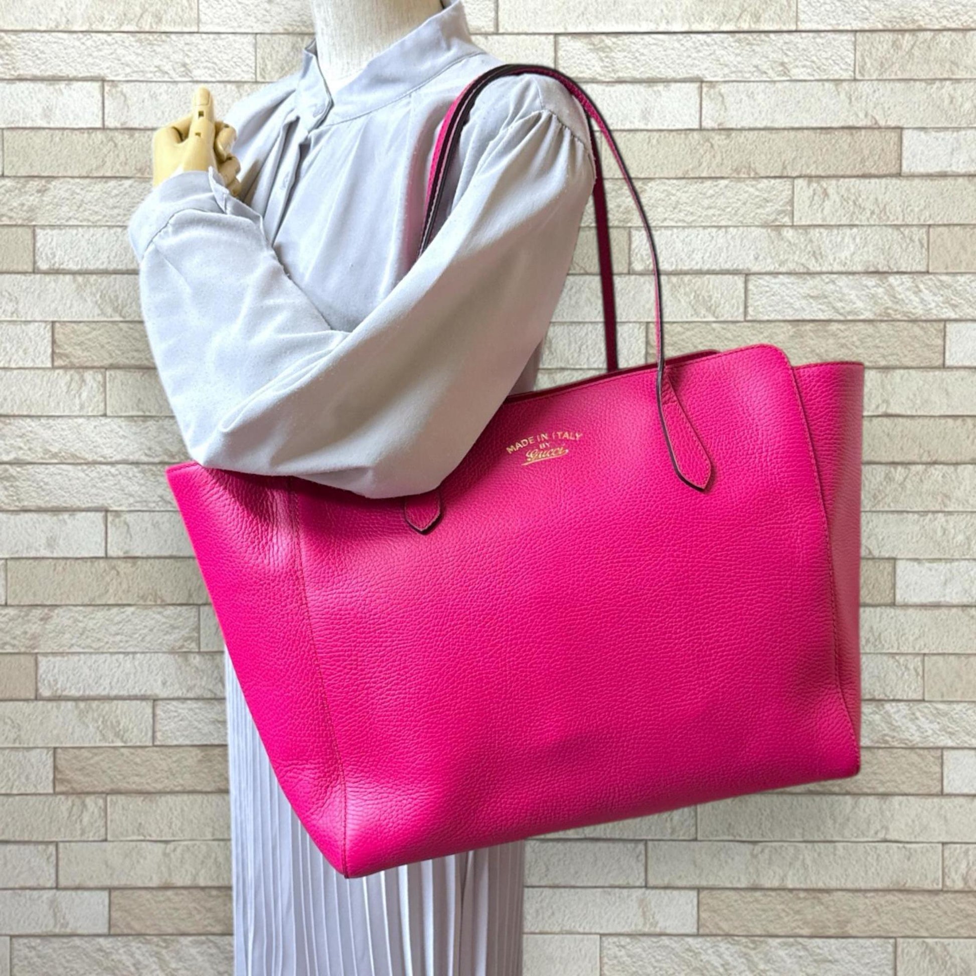 Gucci Gucci Swing Pink Leather Tote Bag