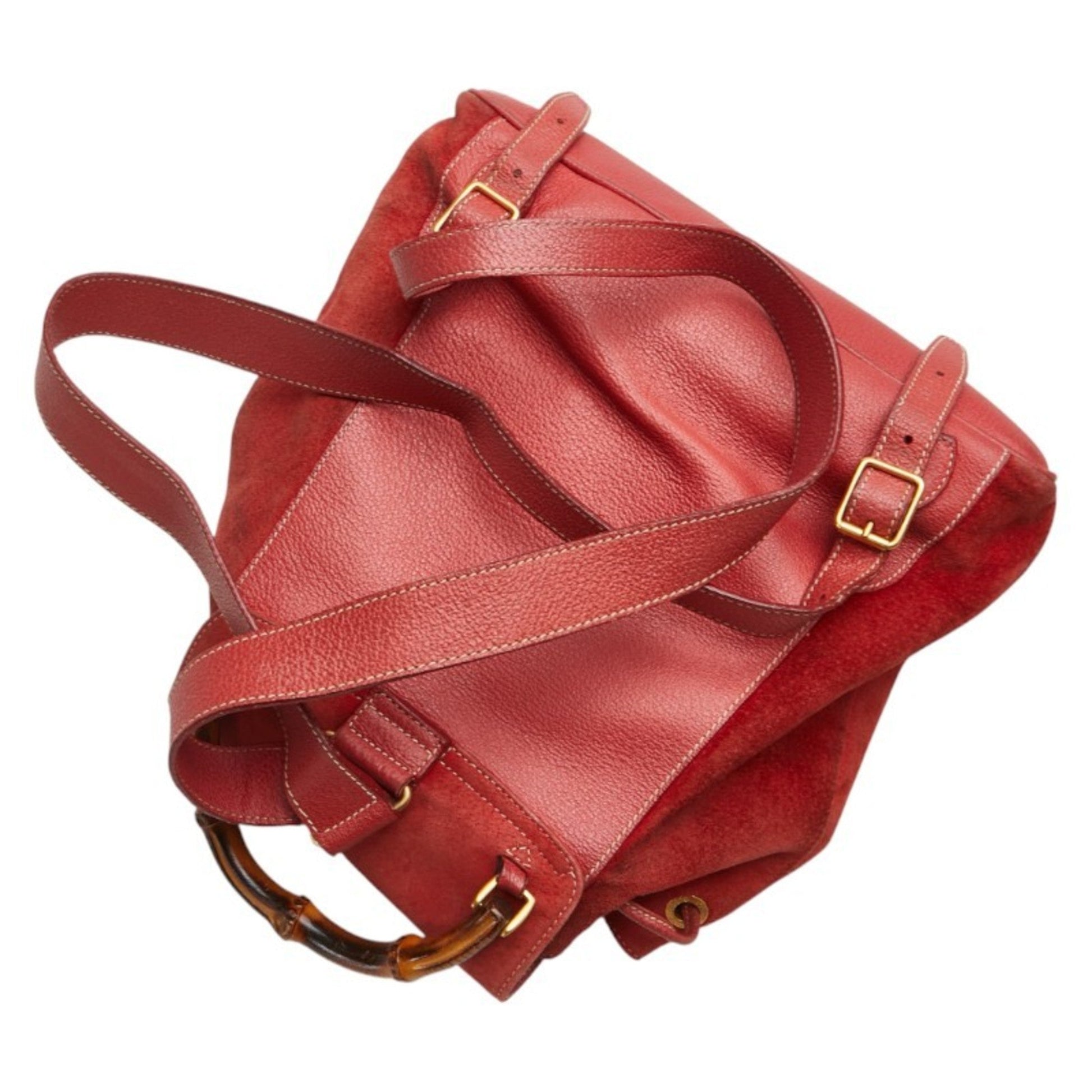 Gucci Red Brown Bamboo Leather Backpack
