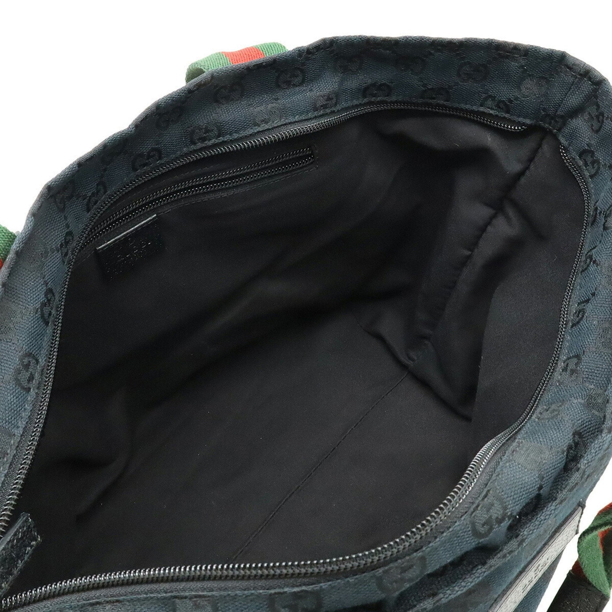 Gucci Black Green Red Color Canvas Leather Shoulder Bag Tote Bag