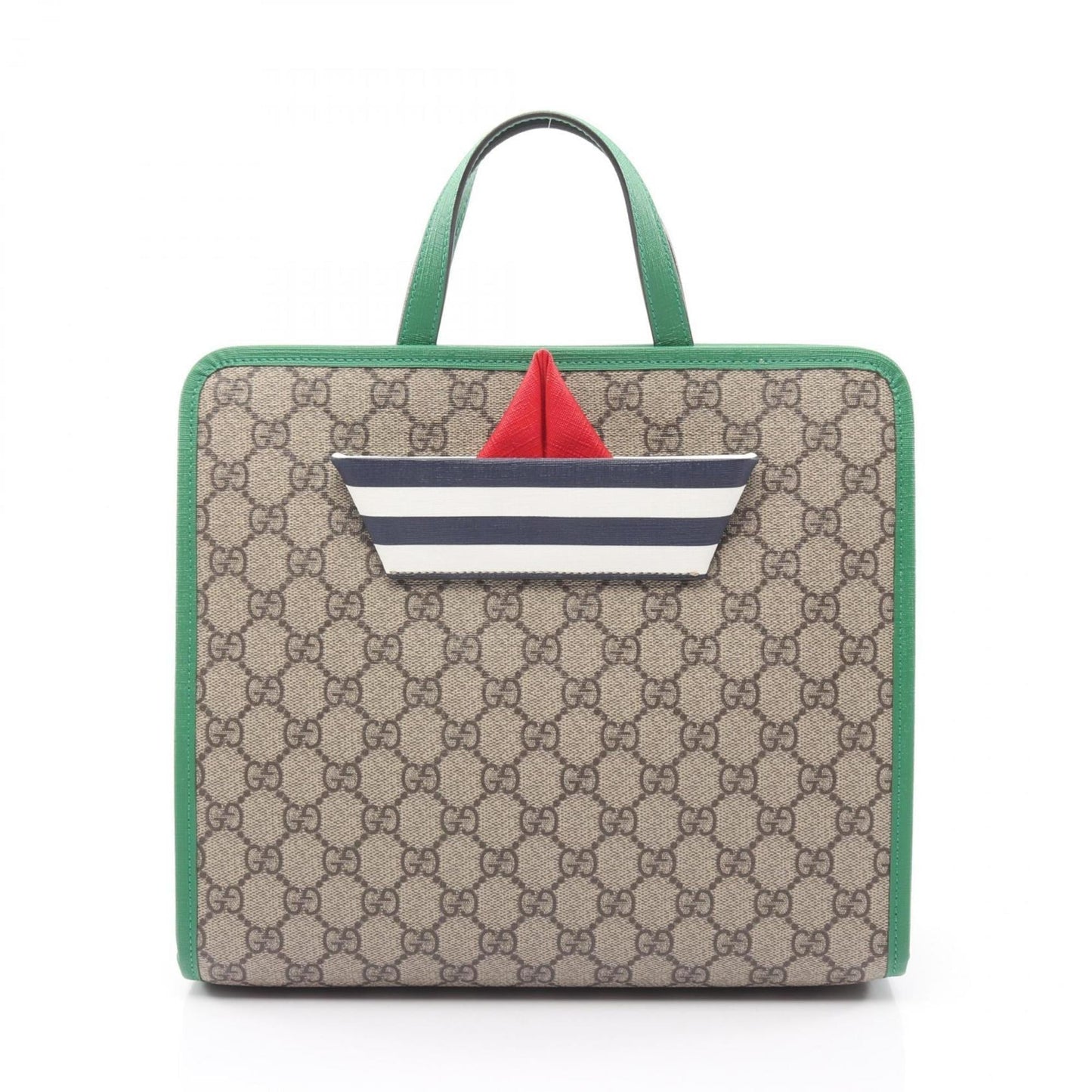 Gucci Beige Green Multi-Color Gg Supreme Leather Handbag