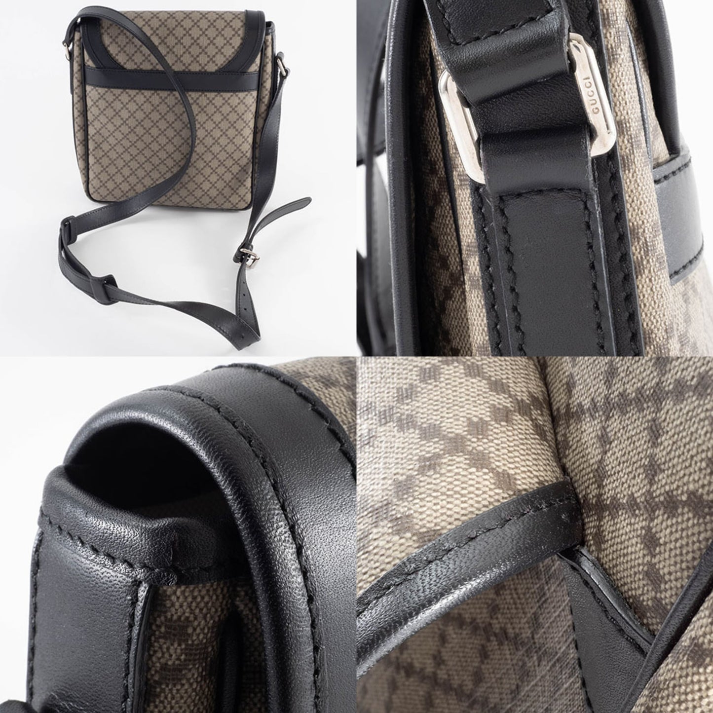 Gucci Beige Black Pvc Leather Shoulder Bag