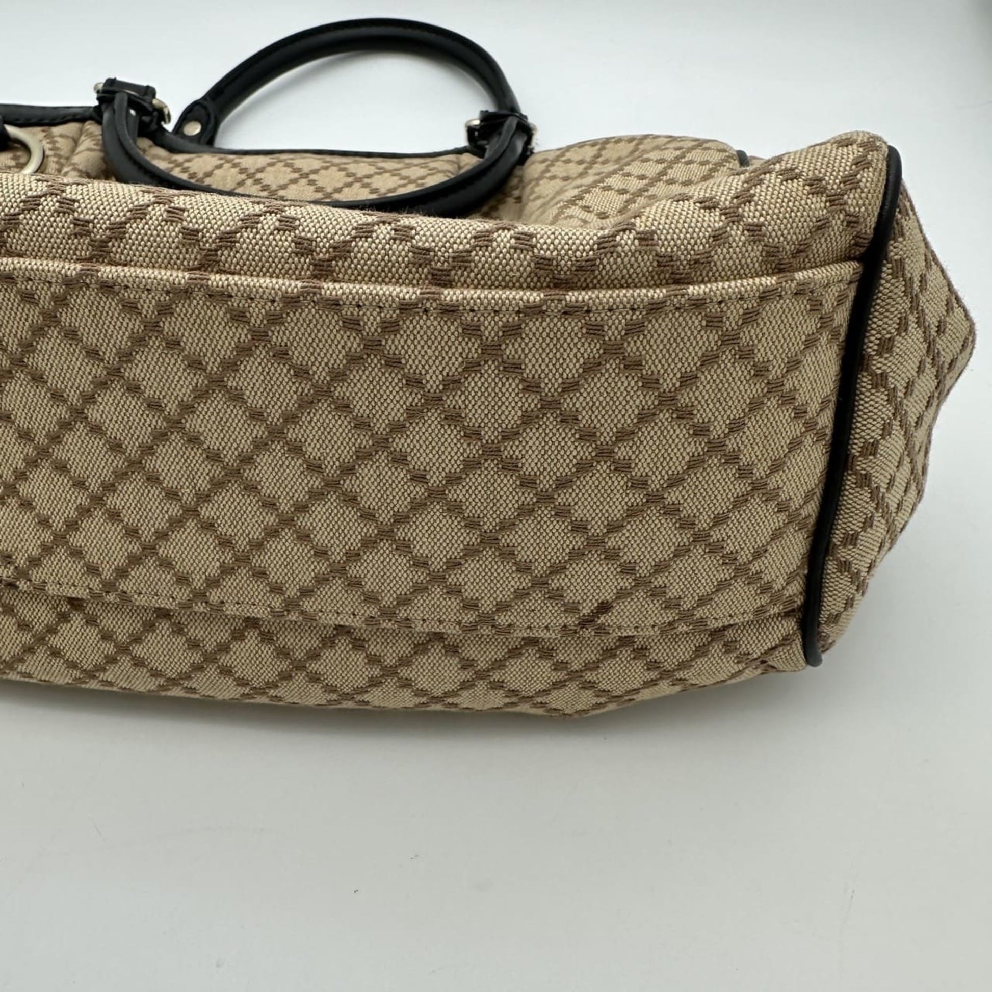 Gucci Beige Black Brown Canvas Leather Tote Bag
