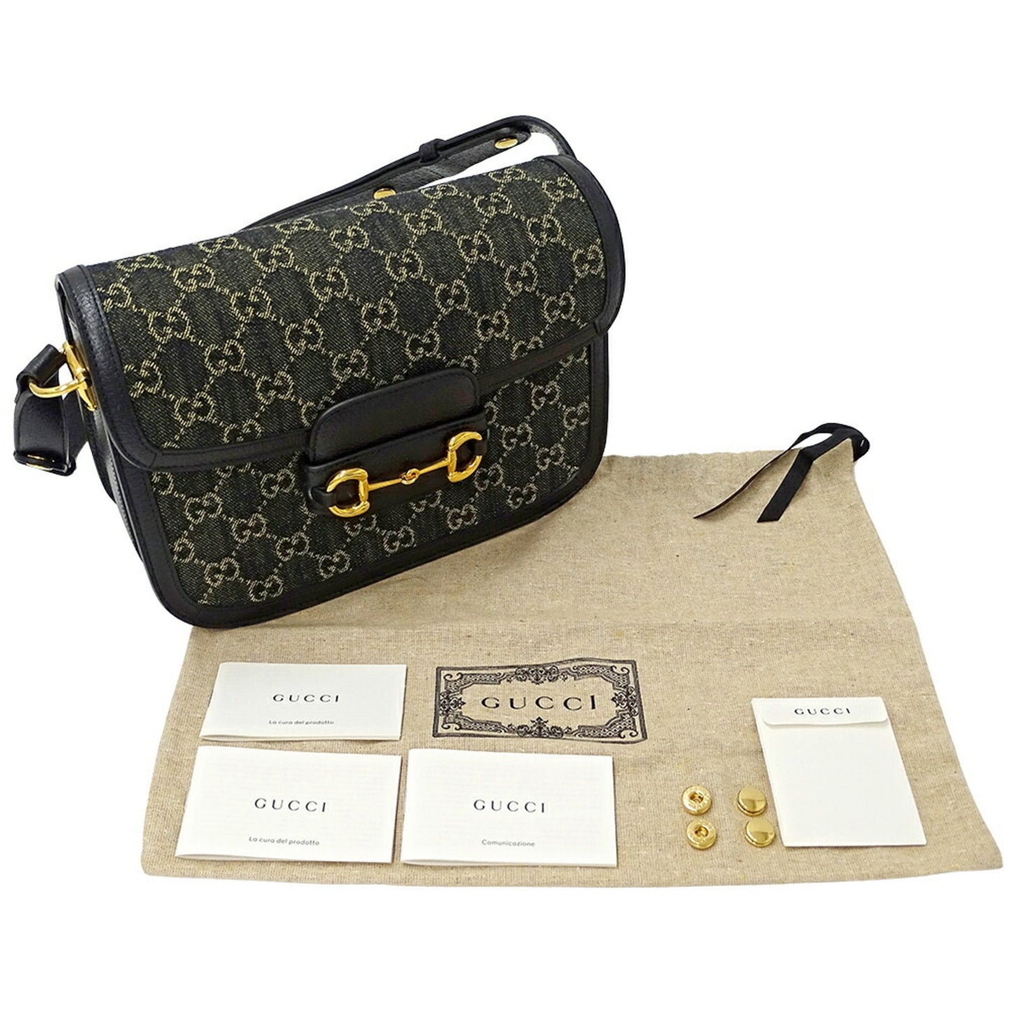 Gucci Horsebit Black Denim Shoulder Bag