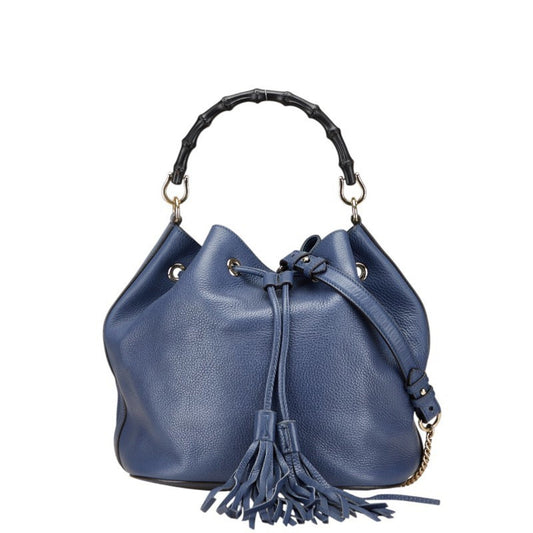 Gucci Bamboo Navy Leather Handbag Shoulder Bag