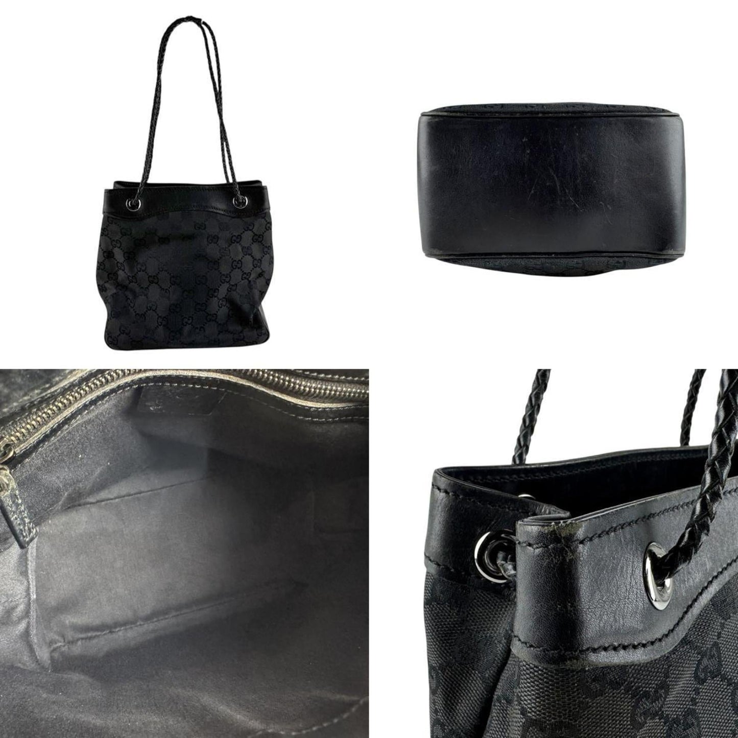 Gucci Black Gg Canvas Leather Shoulder Bag