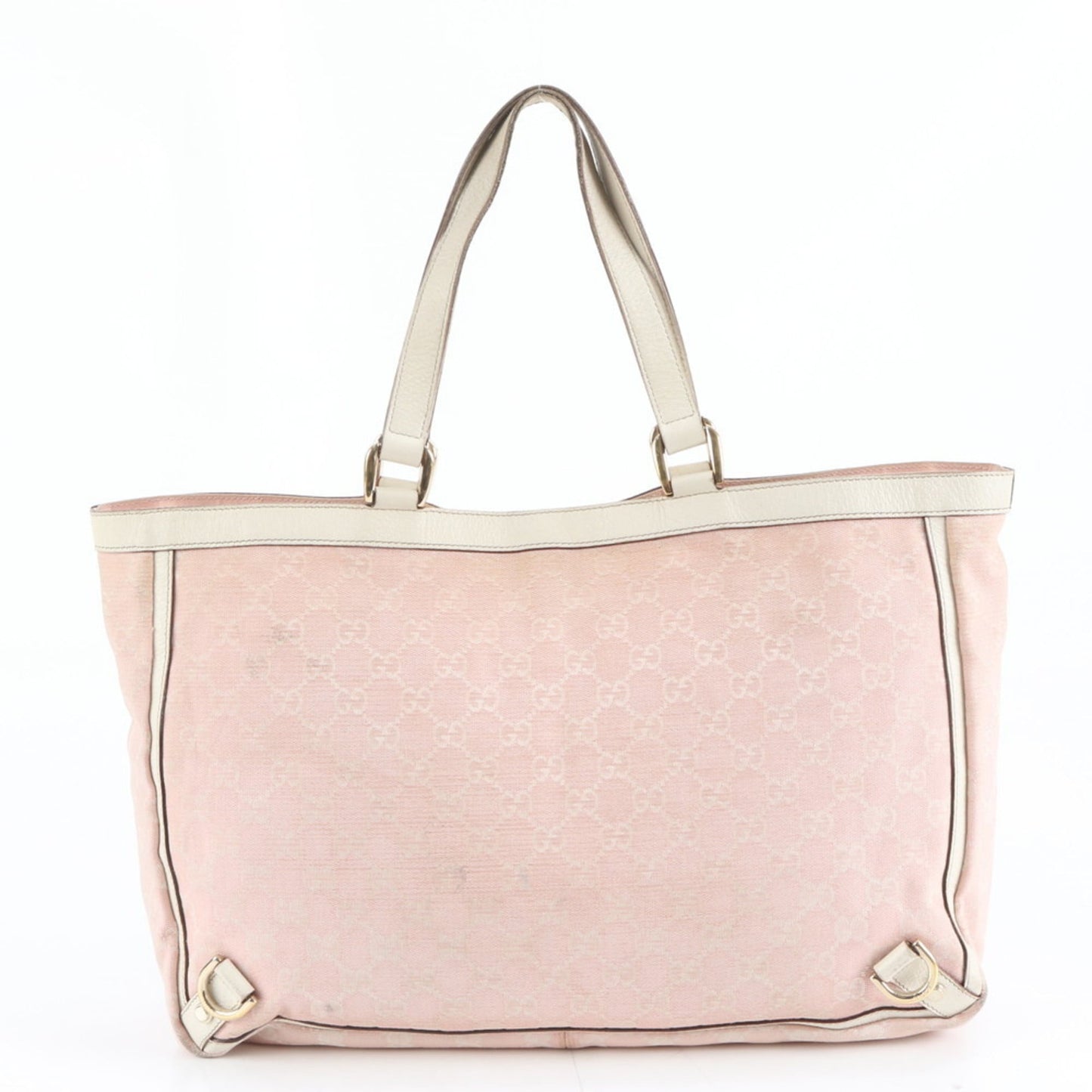 Gucci Pink Beige Leather Canvas Tote Bag