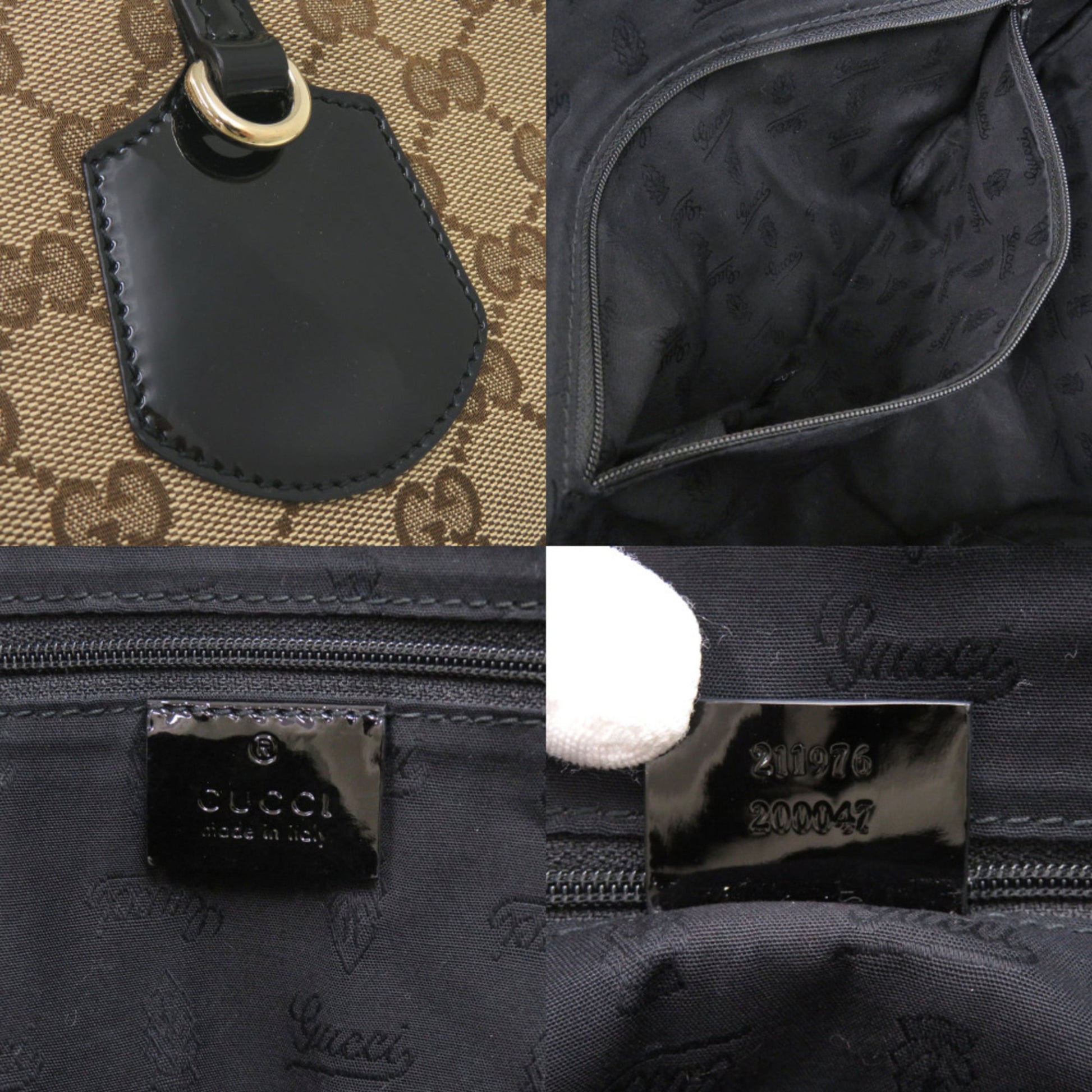 Gucci Beige Black Gg Canvas Tote Bag