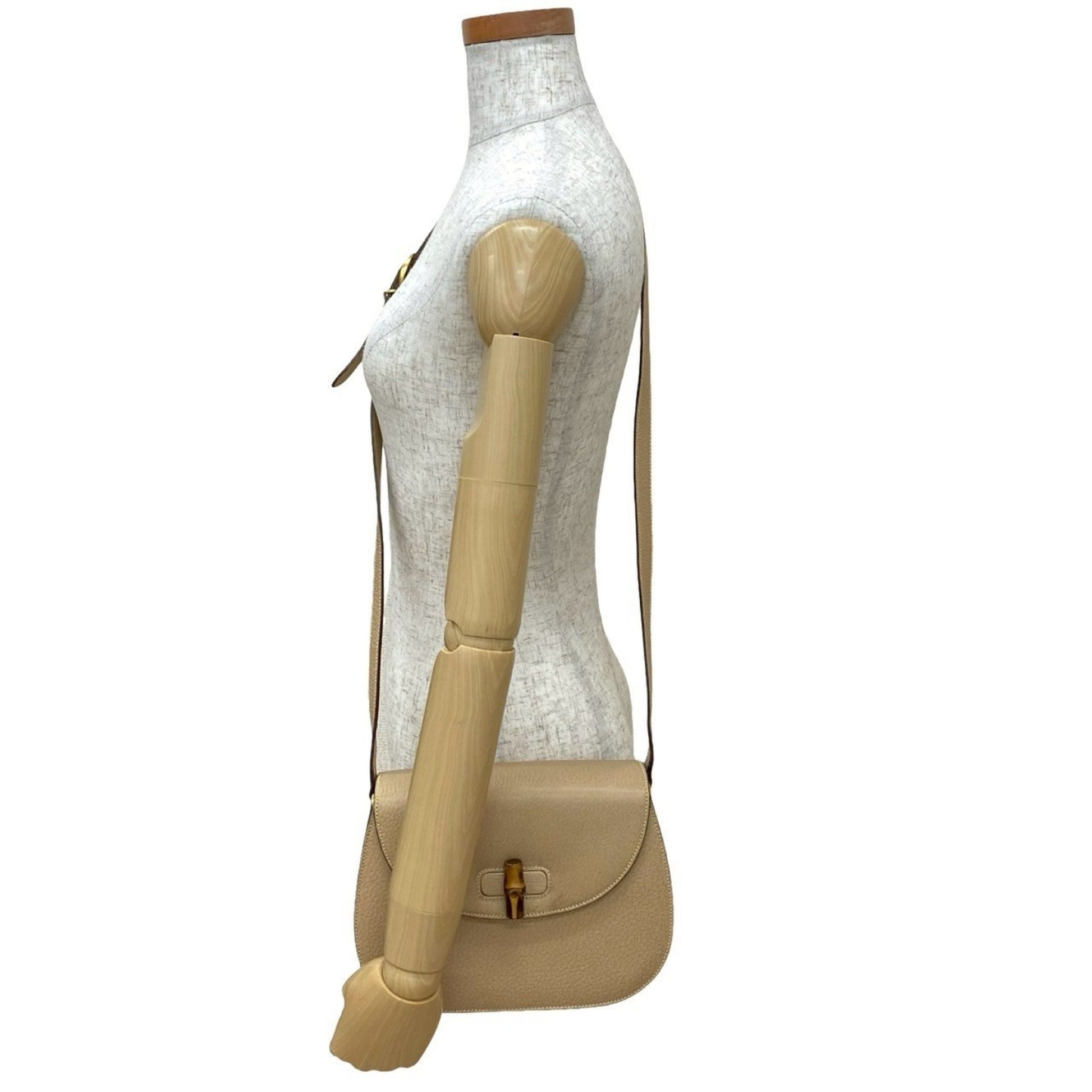 Gucci Beige Leather Bamboo Pochette Shoulder Bag