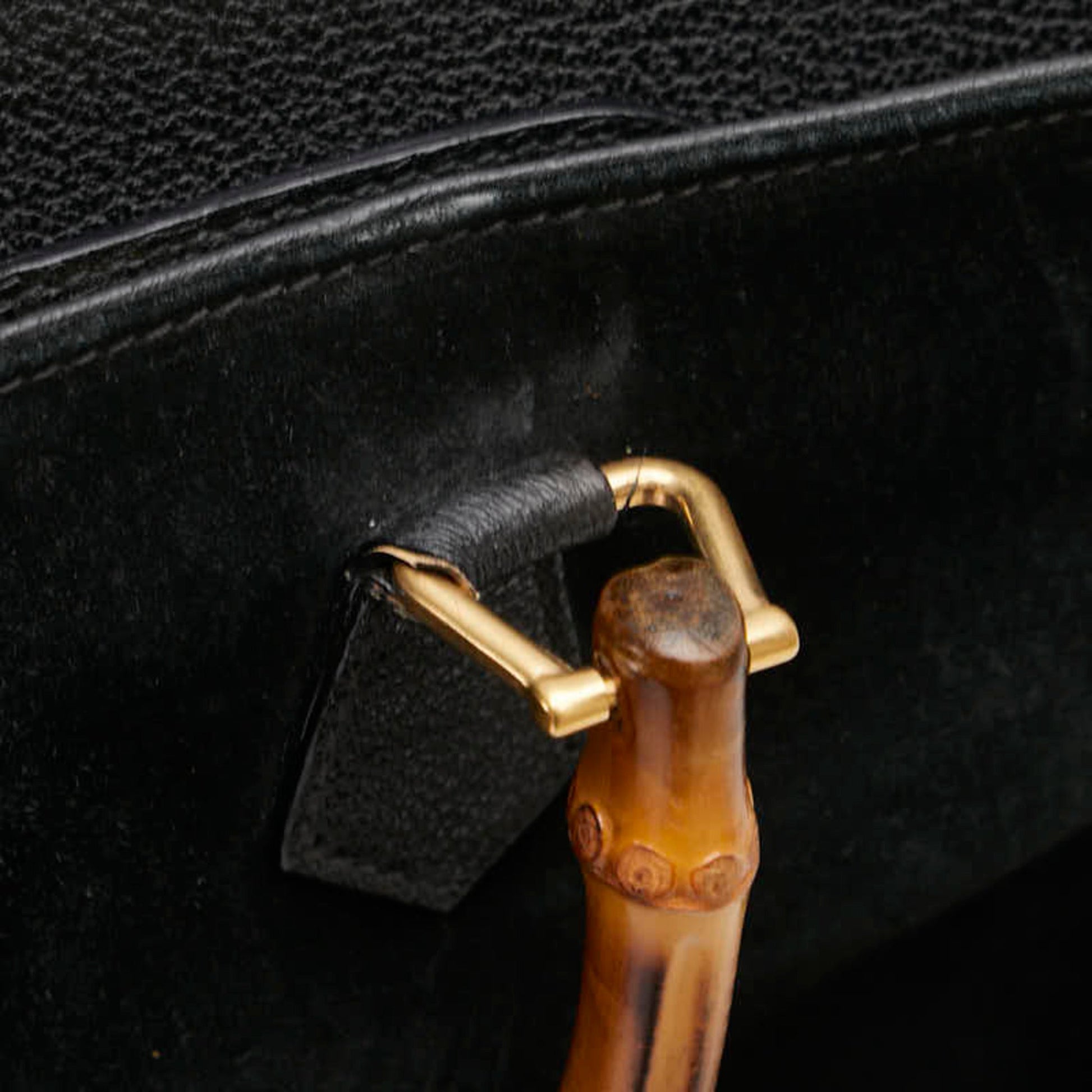 Gucci Bamboo Black Suede Leather Shoulder Bag Tote Bag