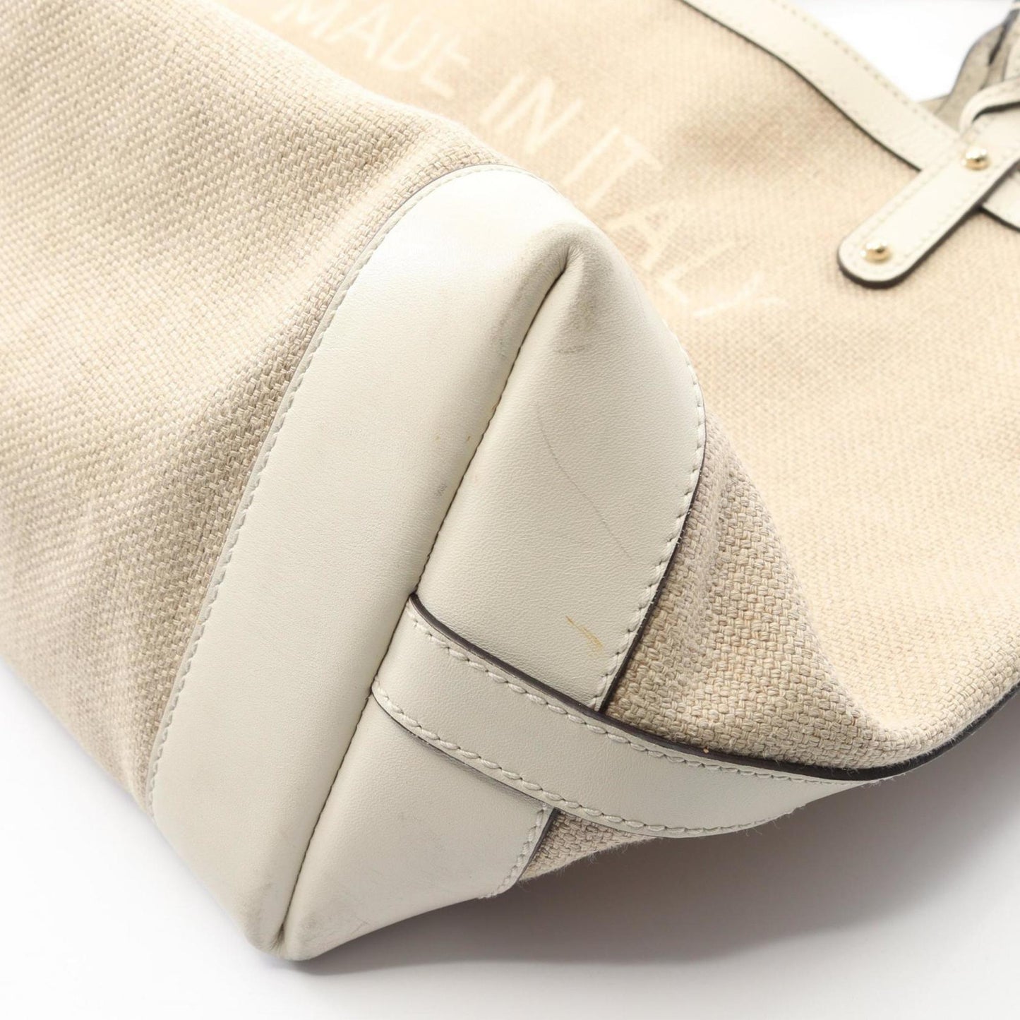 Gucci Beige Canvas Leather Tote Bag