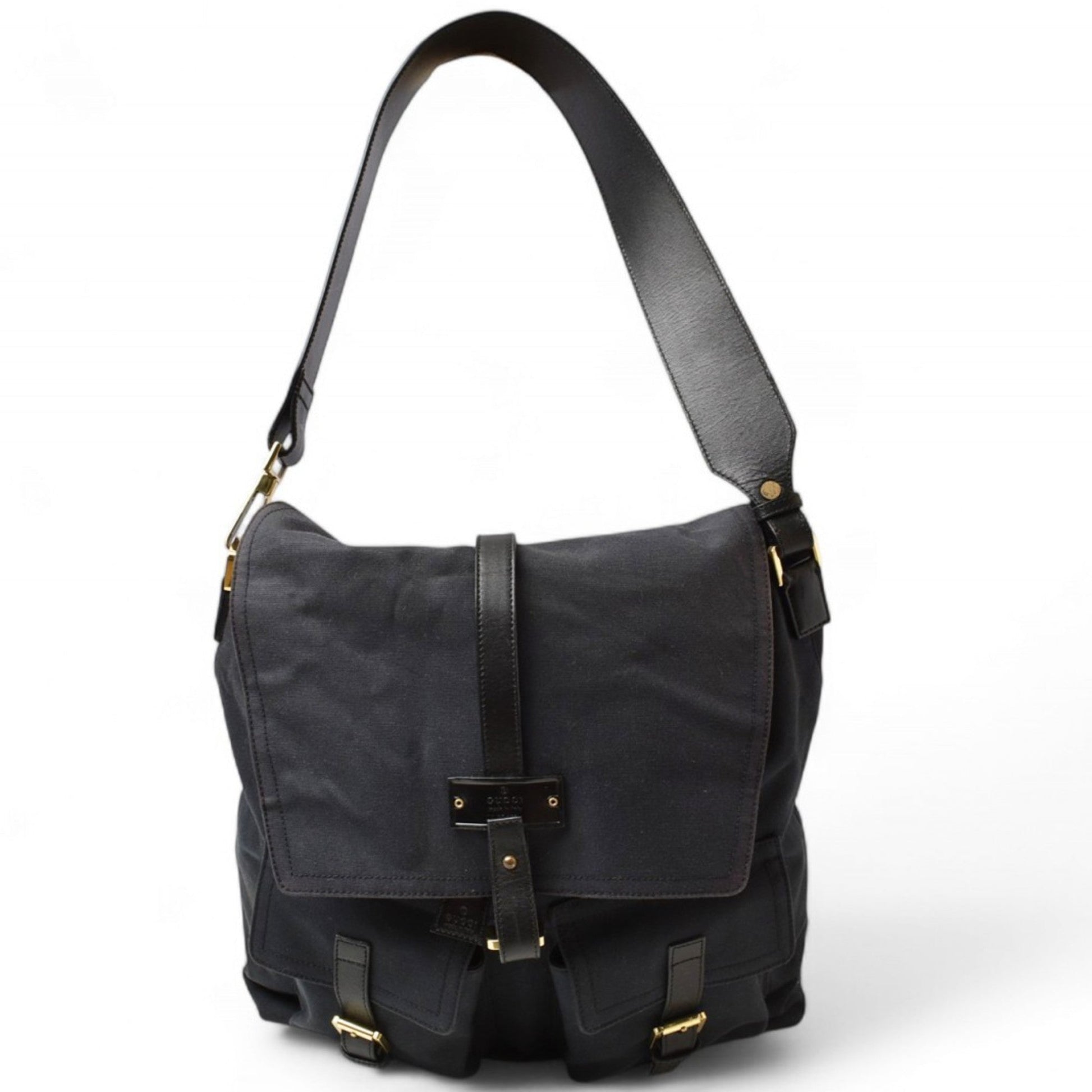 Gucci Black Cotton Canvas Shoulder Bag Sling Bag