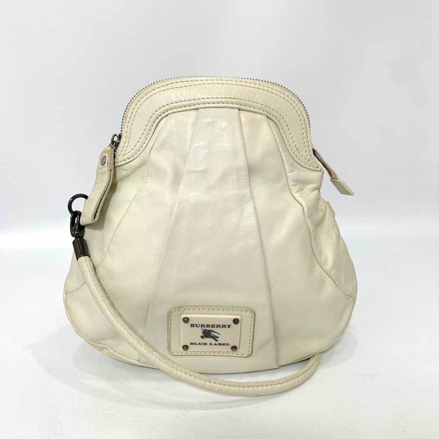 Burberry Label Ivory Pochette Shoulder Bag Leather White Blue