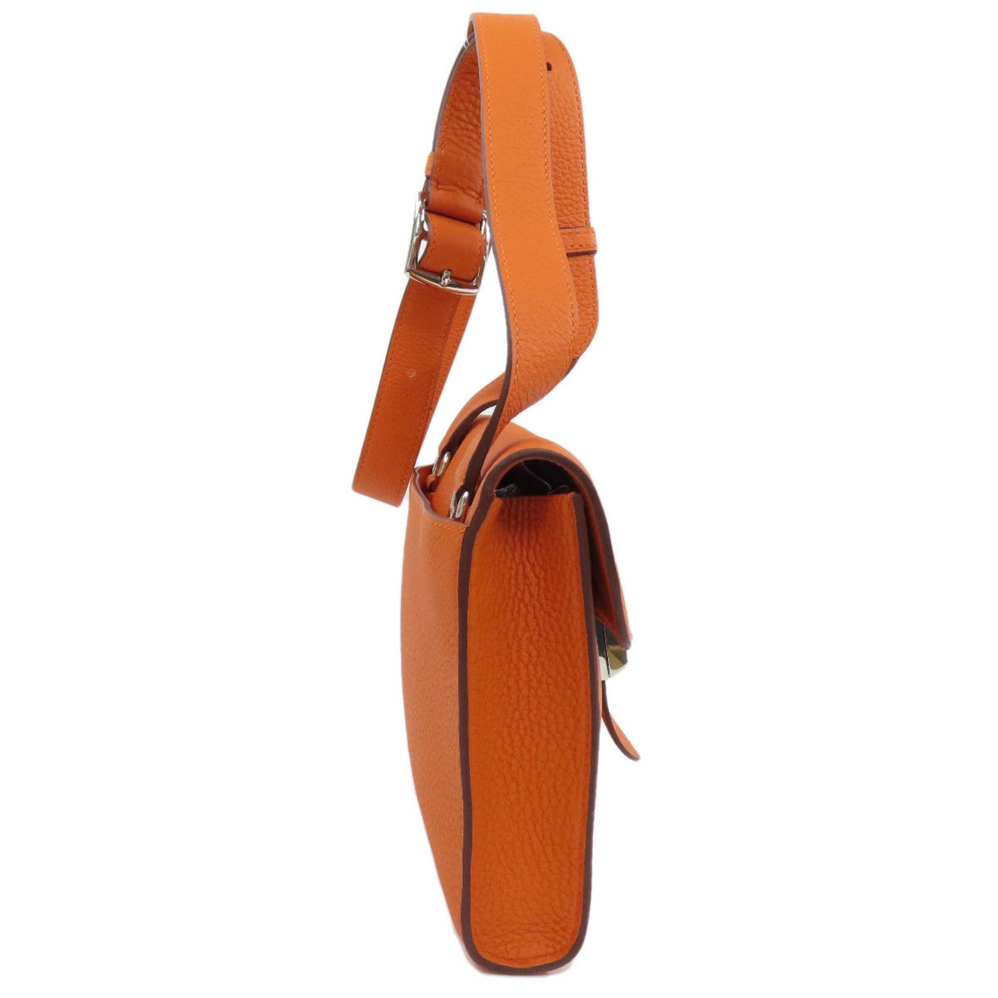 Hermes Taurillon Clemence Shoulder Bag Leather Orange Shoulder Bag 5