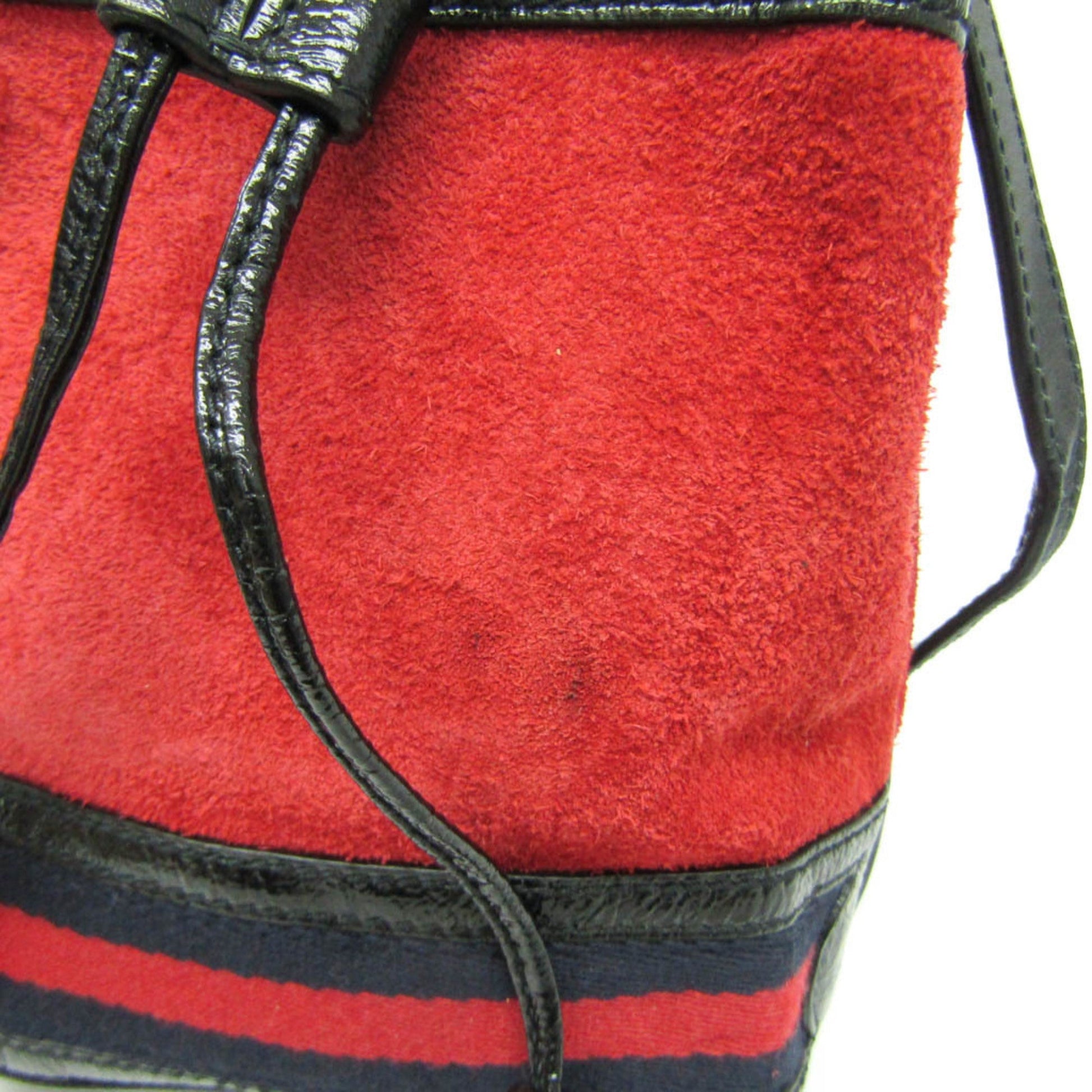 Gucci Black Navy Red Color Leather Suede Shoulder Bag