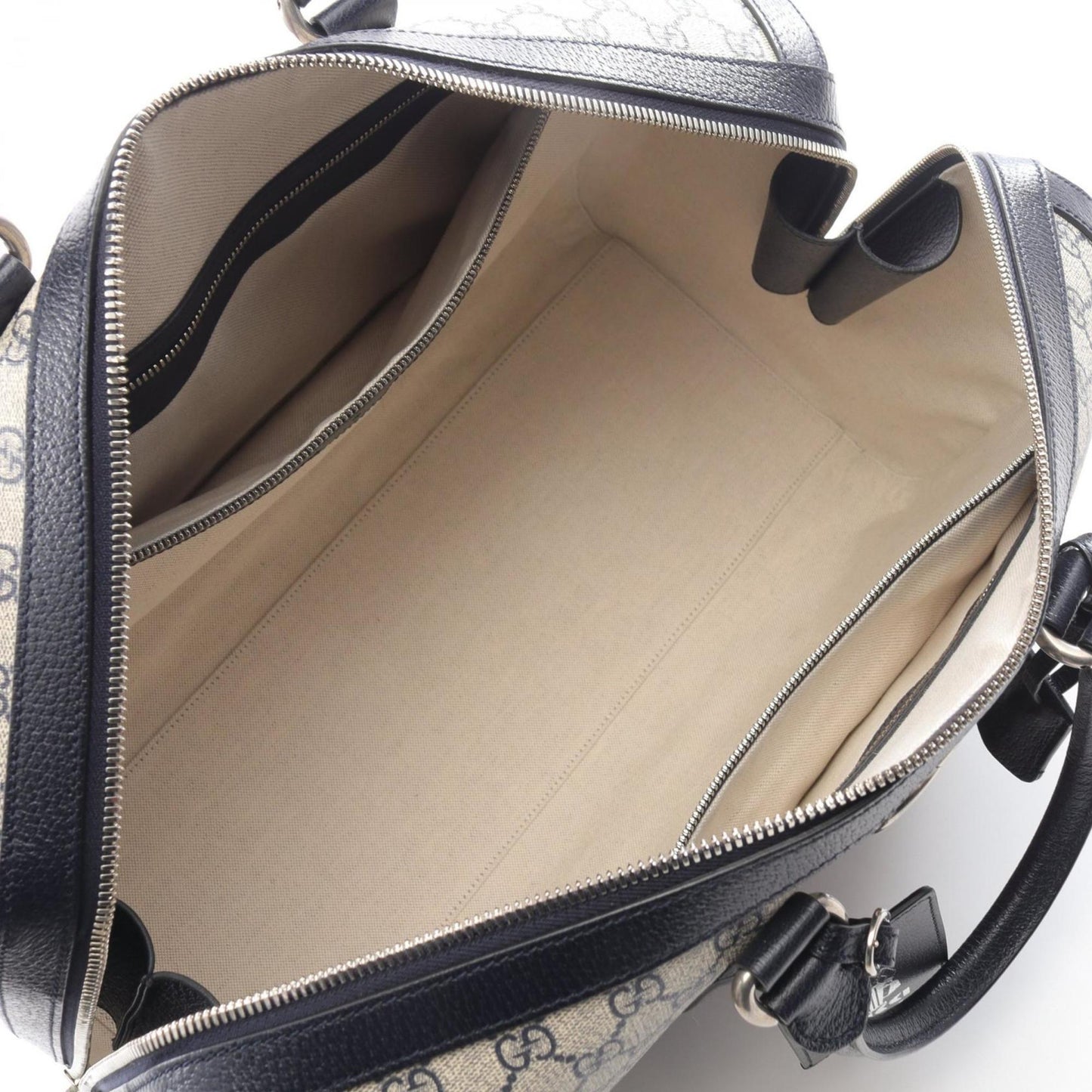 Gucci Ivory Navy Pvc Leather Boston Bag