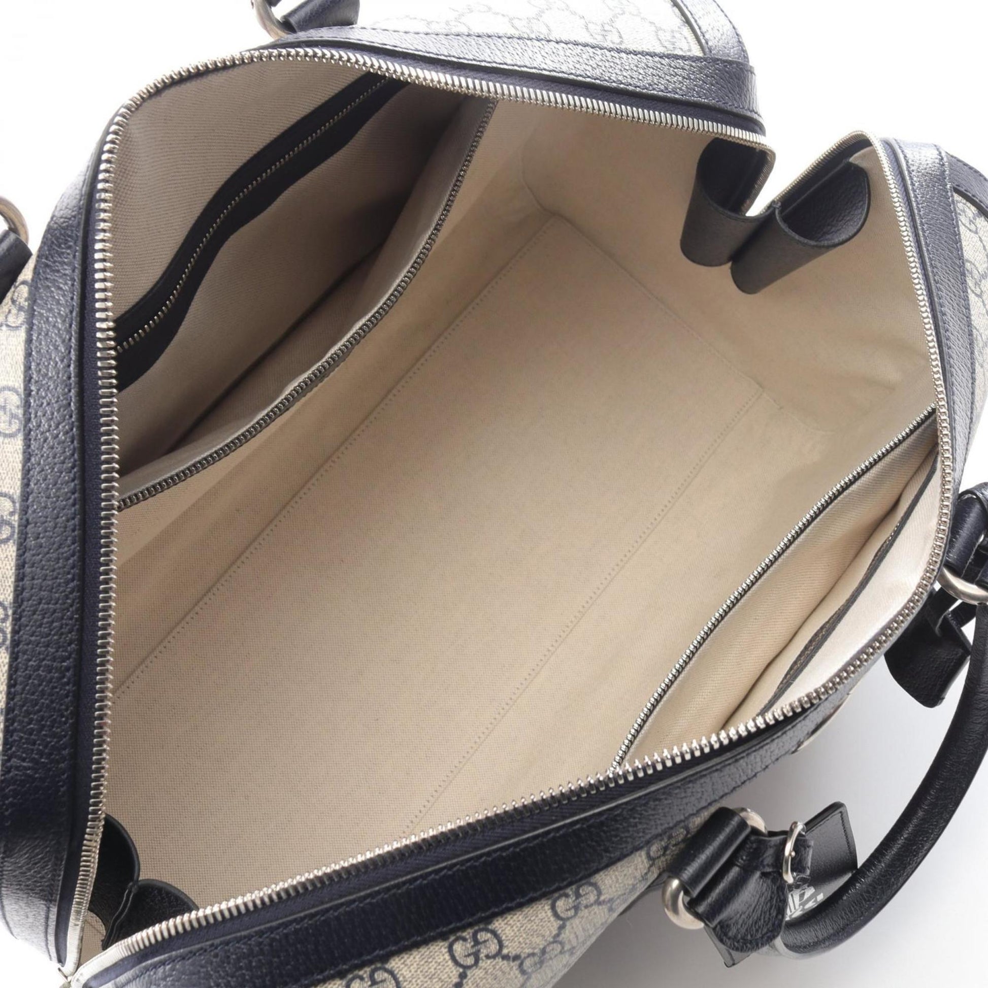 Gucci Ivory Navy Pvc Leather Boston Bag