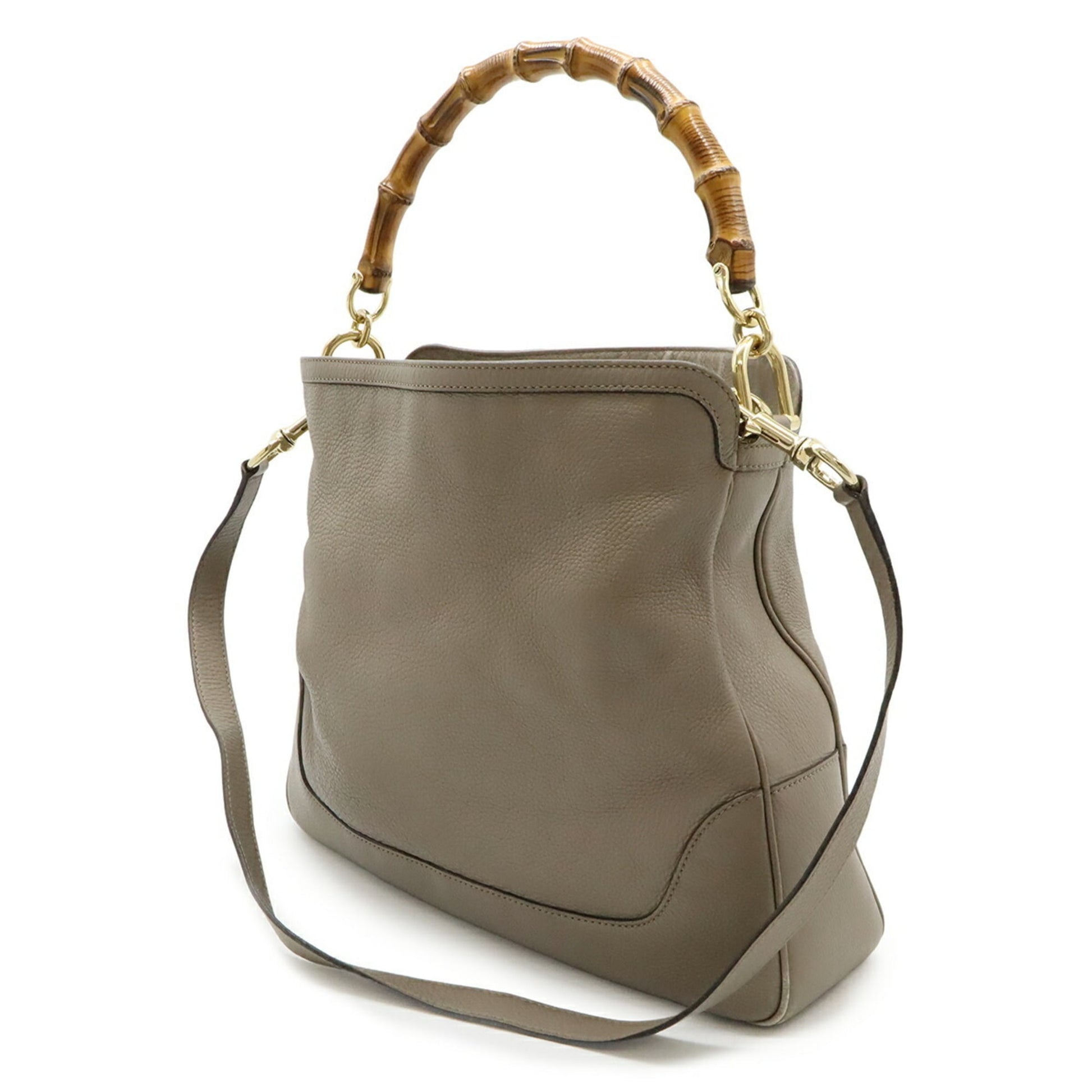 Gucci Bamboo Grayish Bamboo Leather Handbag Shoulder Bag