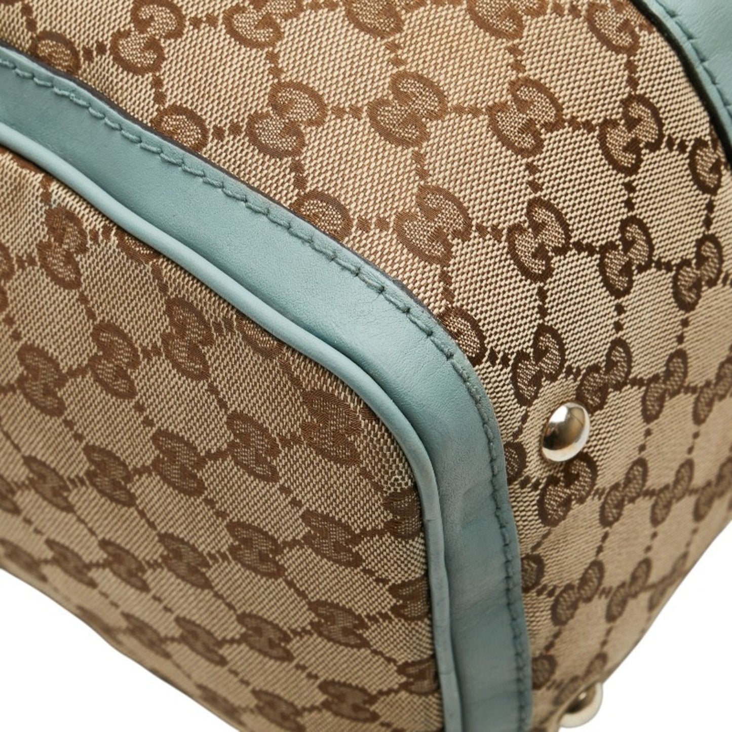 Gucci Beige Blue Canvas Leather Handbag Shoulder Bag