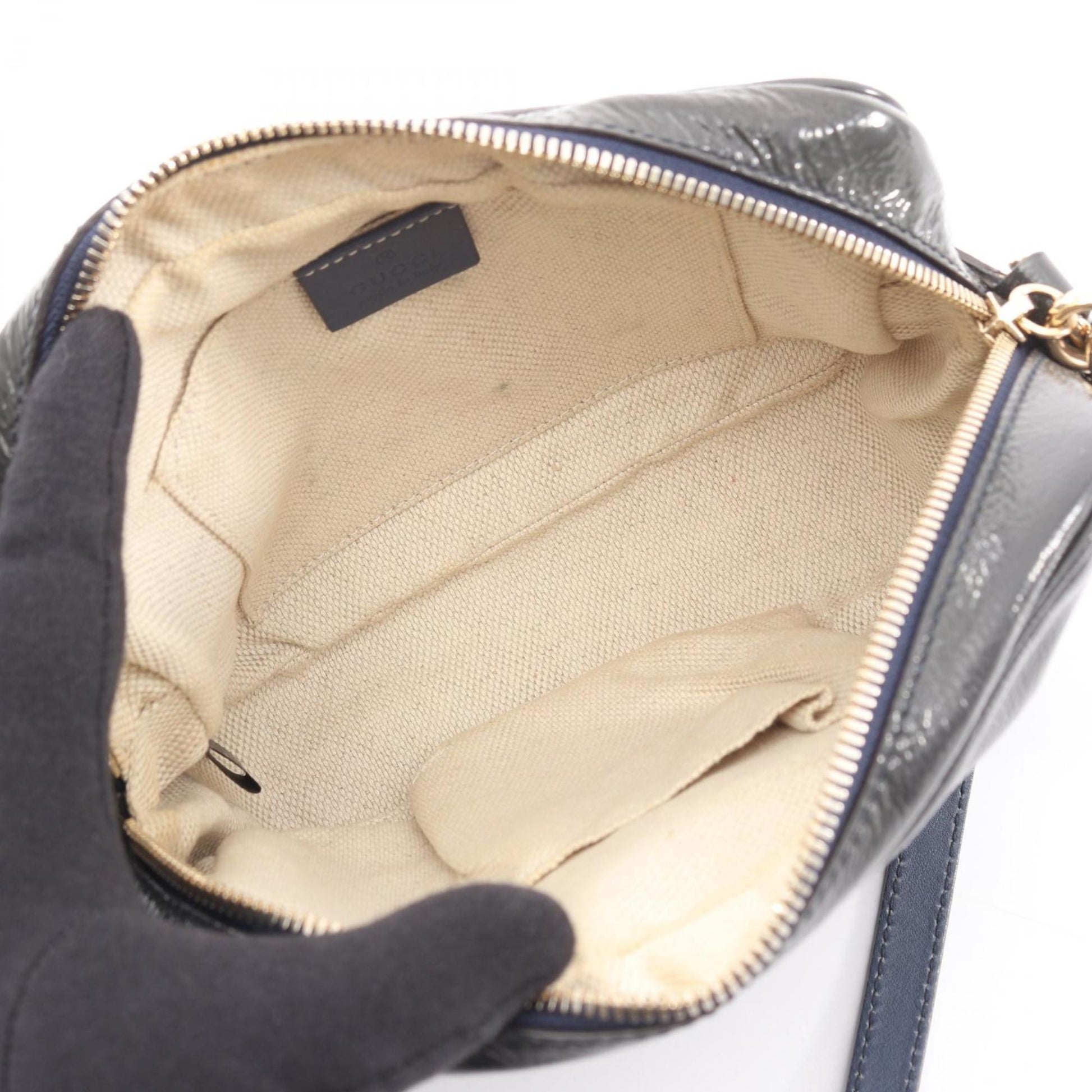 Gucci Navy Patent Leather Shoulder Bag