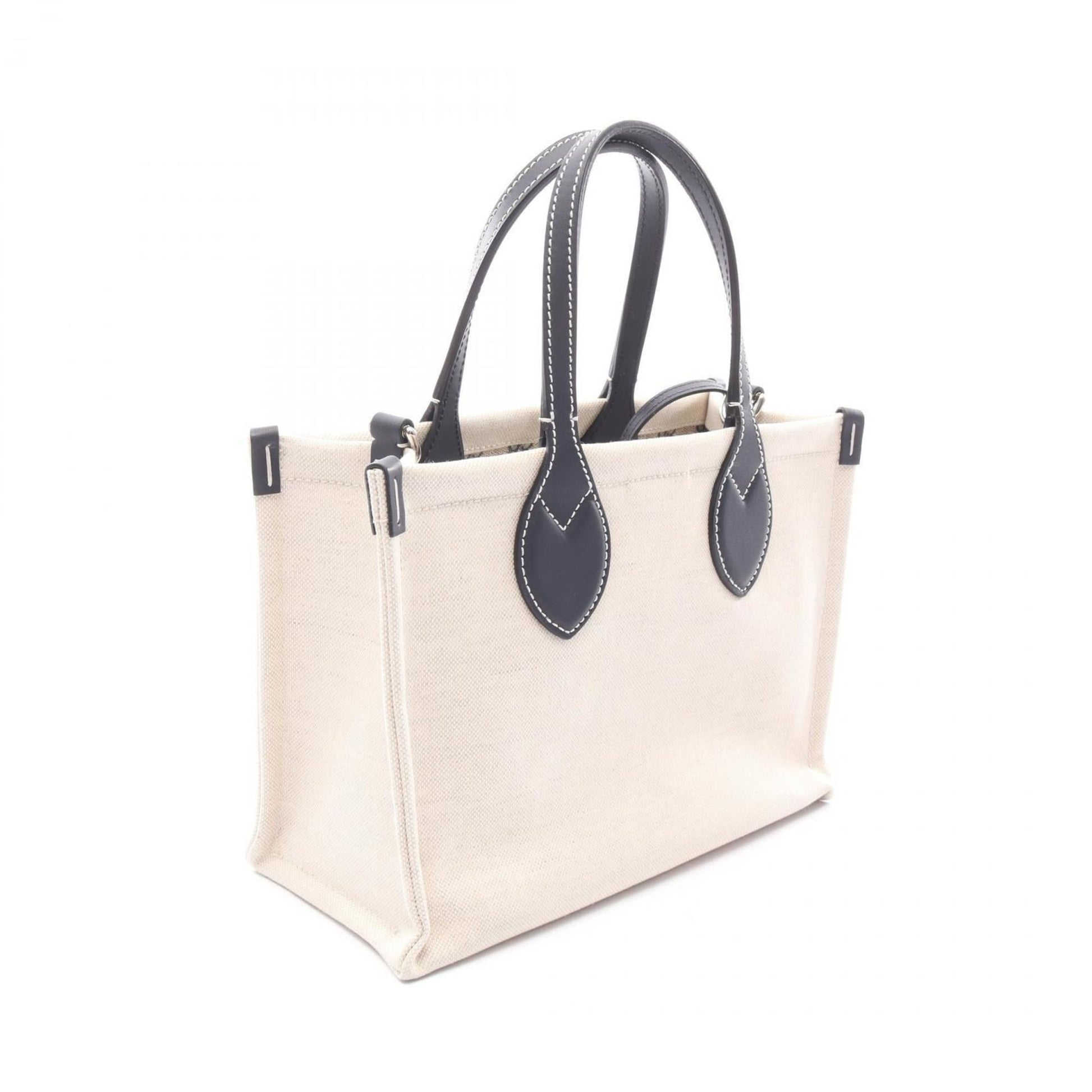 Gucci Ivory Navy Canvas Leather Pouch Tote Bag