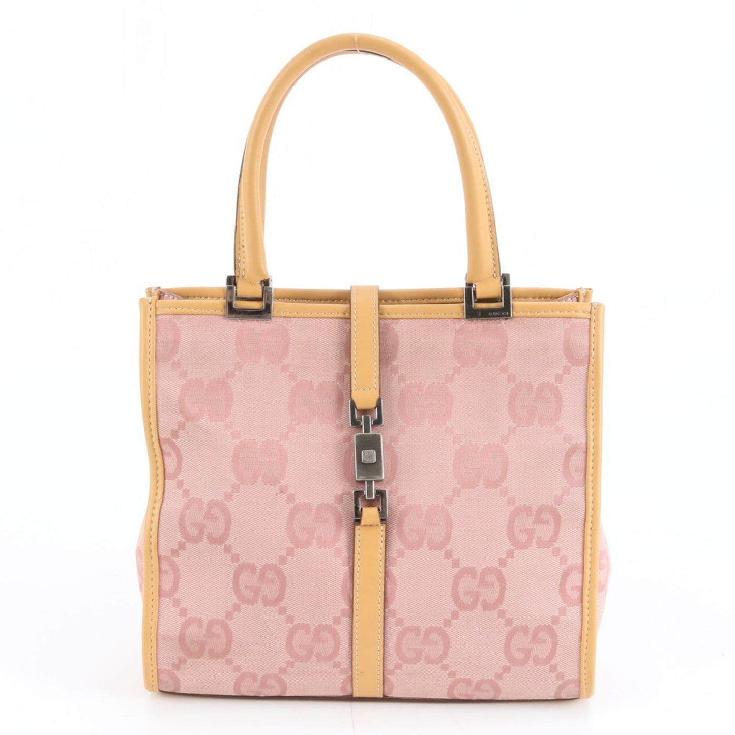 Gucci Pink Leather Canvas Handbag