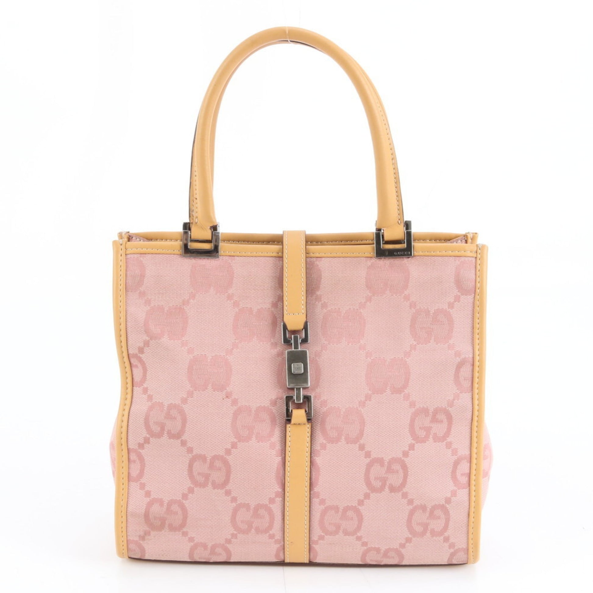 Gucci Pink Leather Canvas Handbag