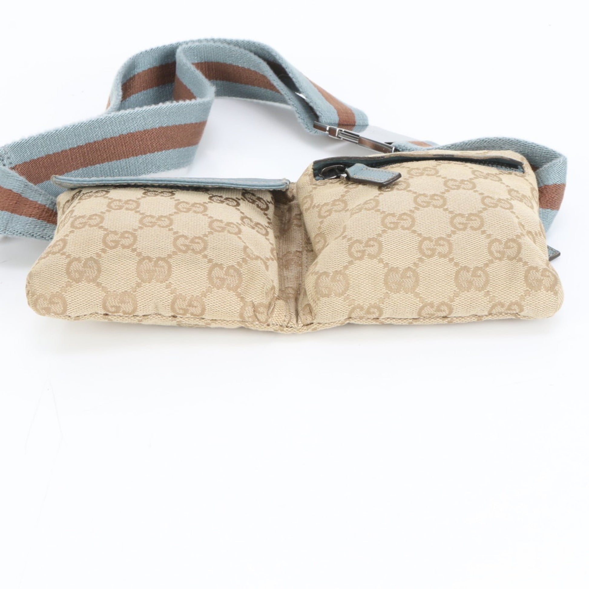 Gucci Blue Brown Leather Canvas Pouch Sling Bag