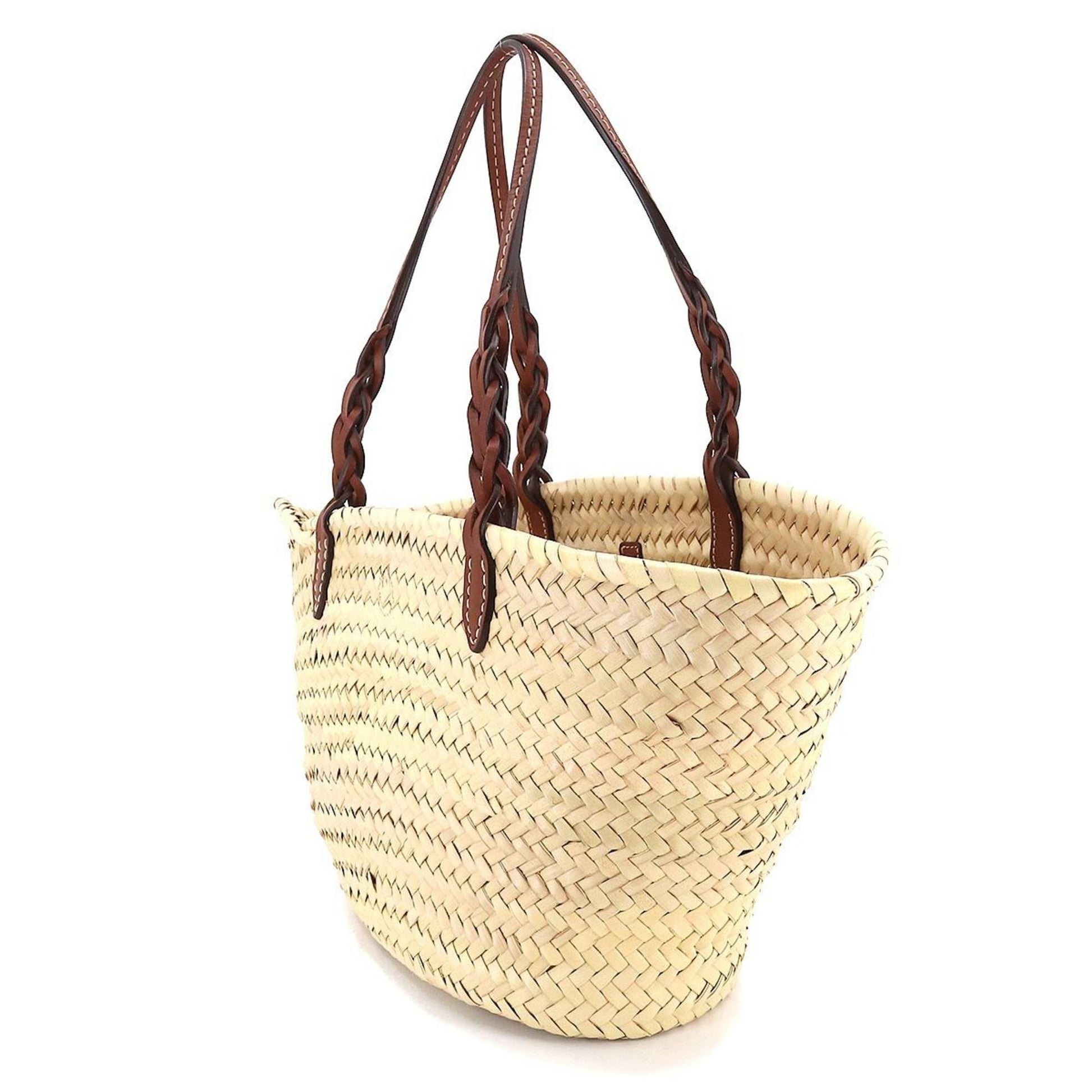 Prada Tote Bag Natural Cognac Fittings Palm Tote Bag Leather Metal Wicker