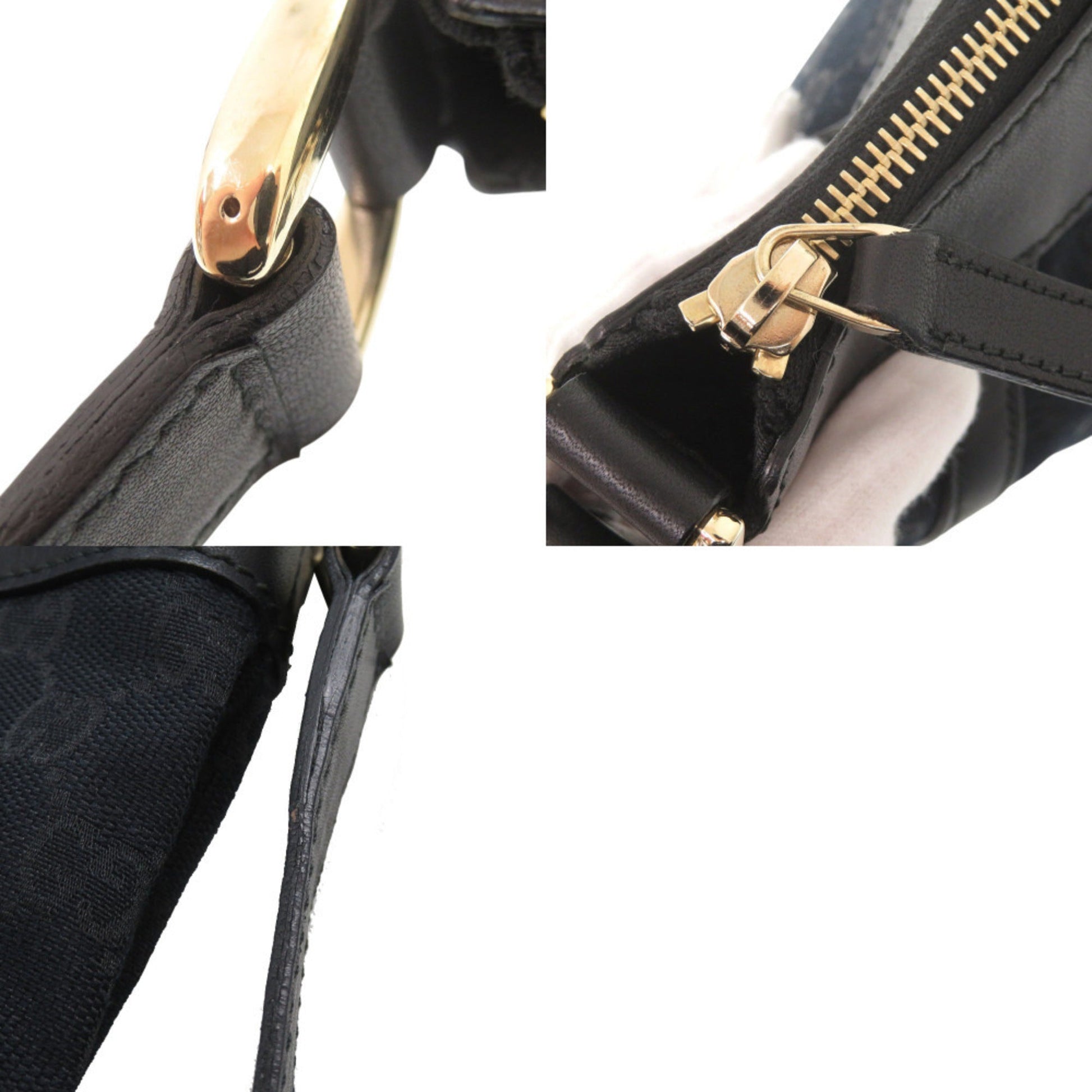 Gucci Black Gg Canvas Leather Shoulder Bag