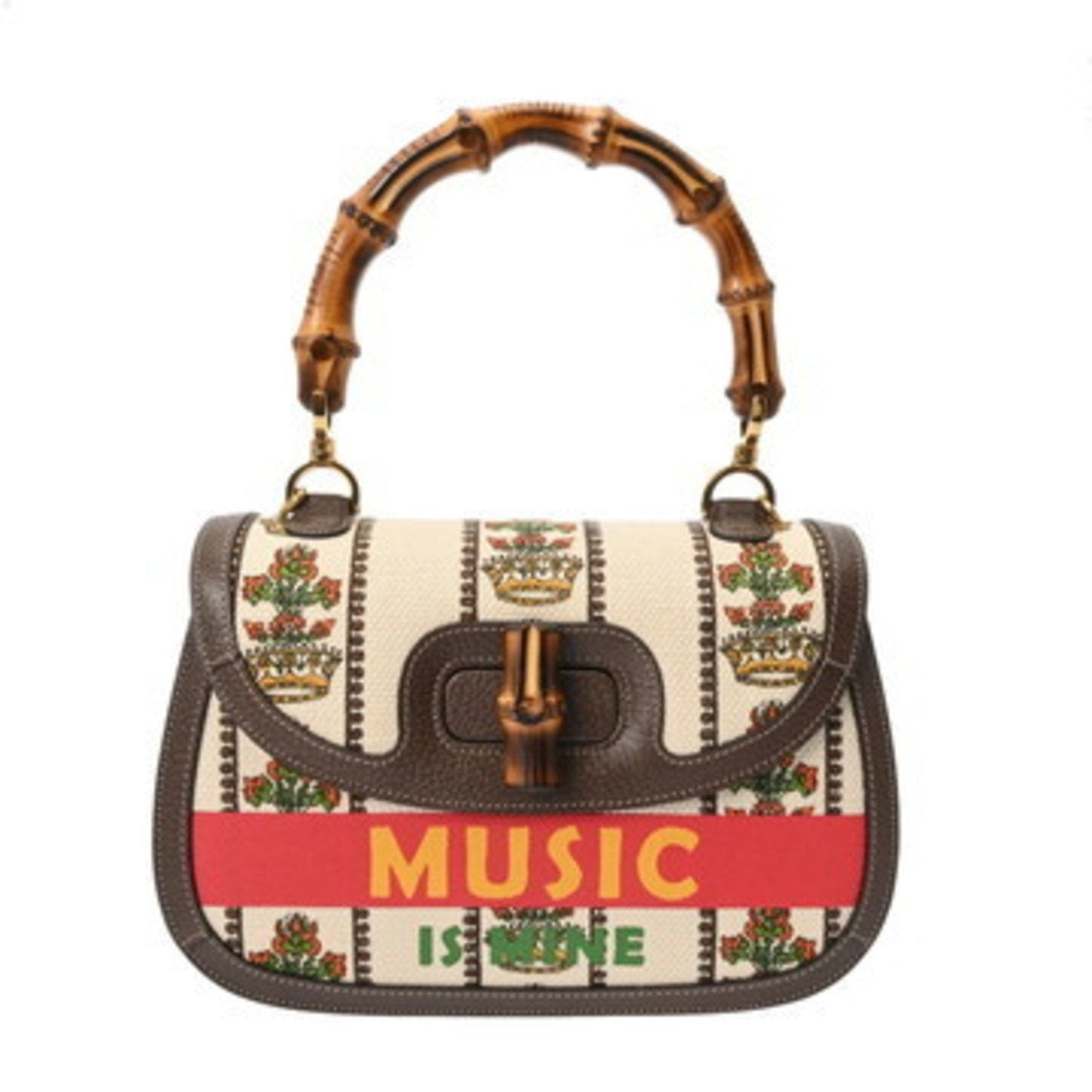 Gucci Beige Green Canvas Leather Handbag