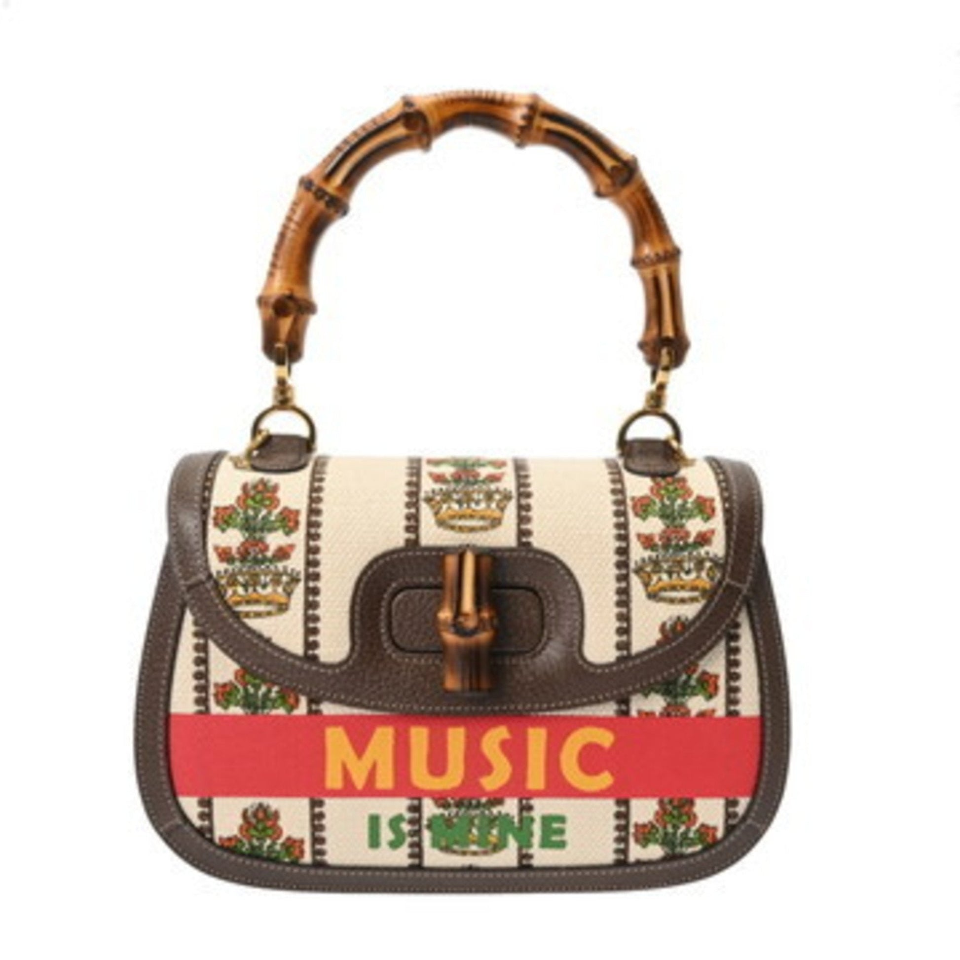 Gucci Beige Green Canvas Leather Handbag