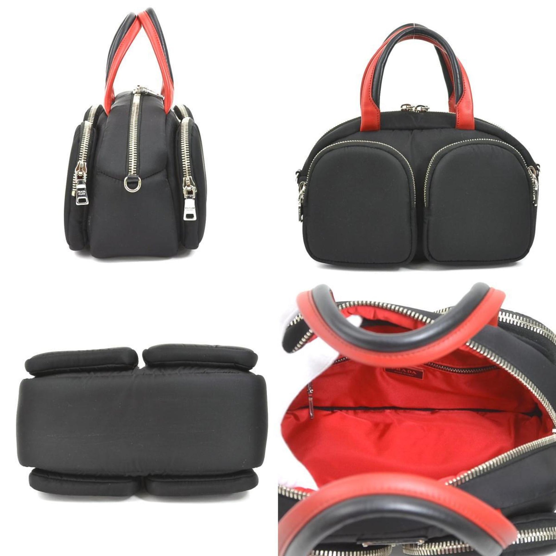 Prada Handbag Diagonal Shoulder Bag Unisex Nylon Black Red